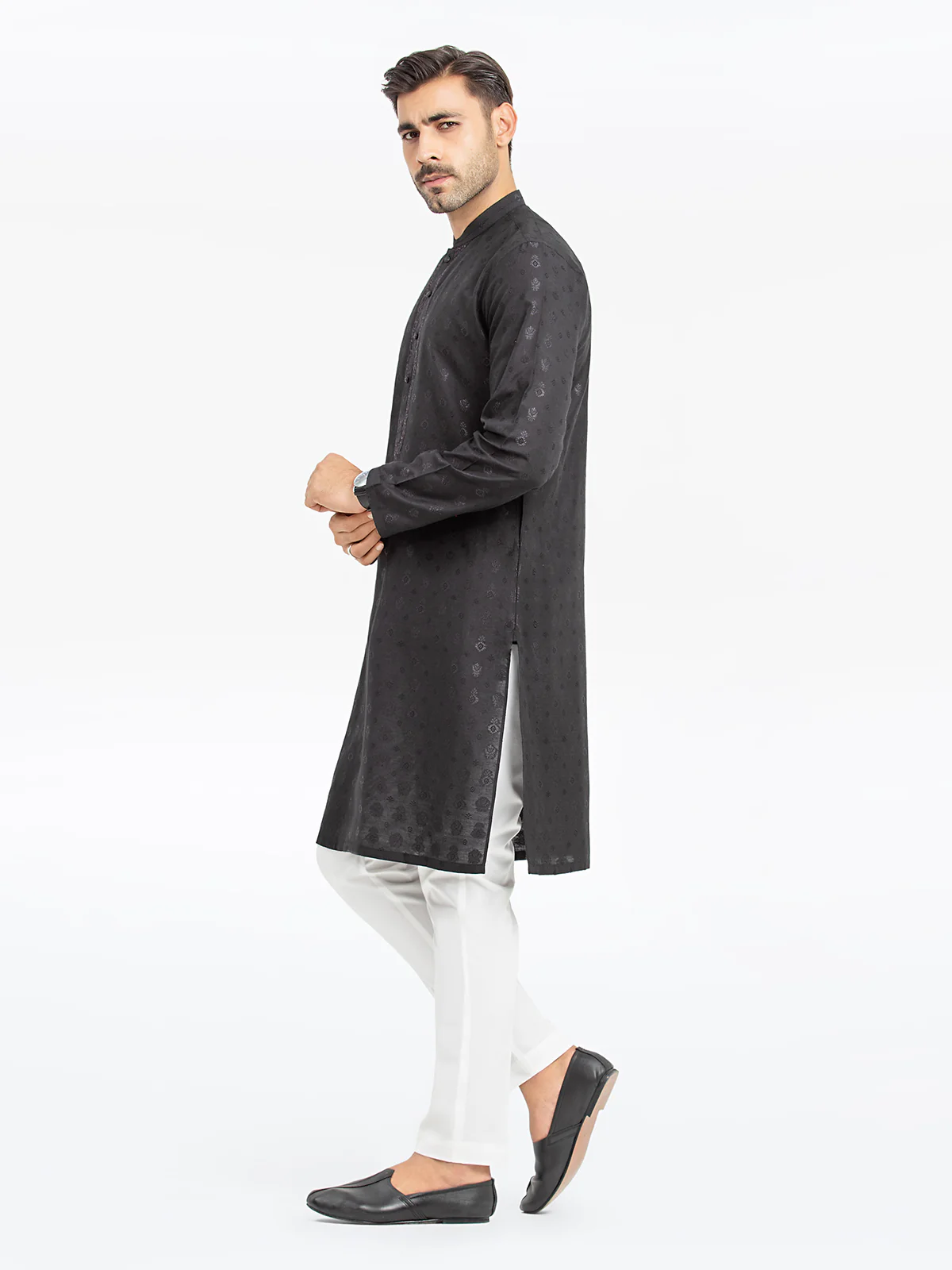 Men's Black Kurta - EMTKC24-120 - Image 4