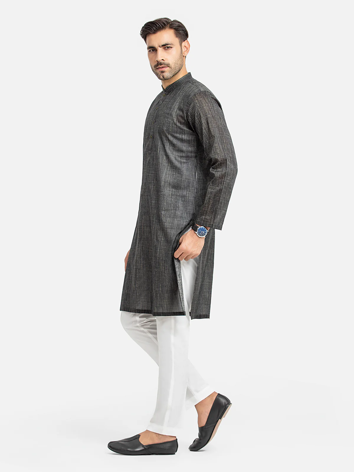 Men's Black Kurta - EMTKC24-127 - Image 4