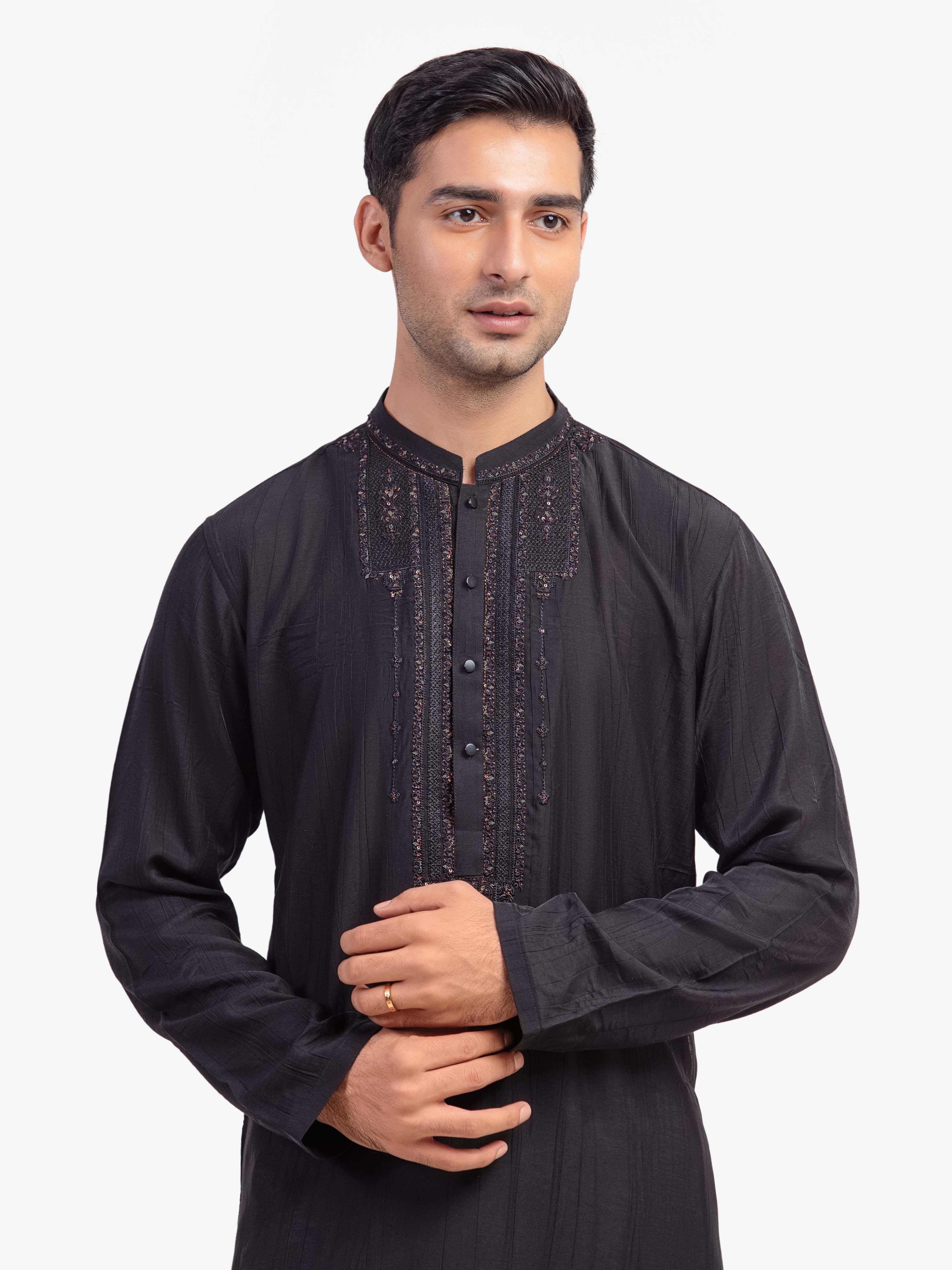 Men's Black Kurta - EMTKC5-155 - Image 2
