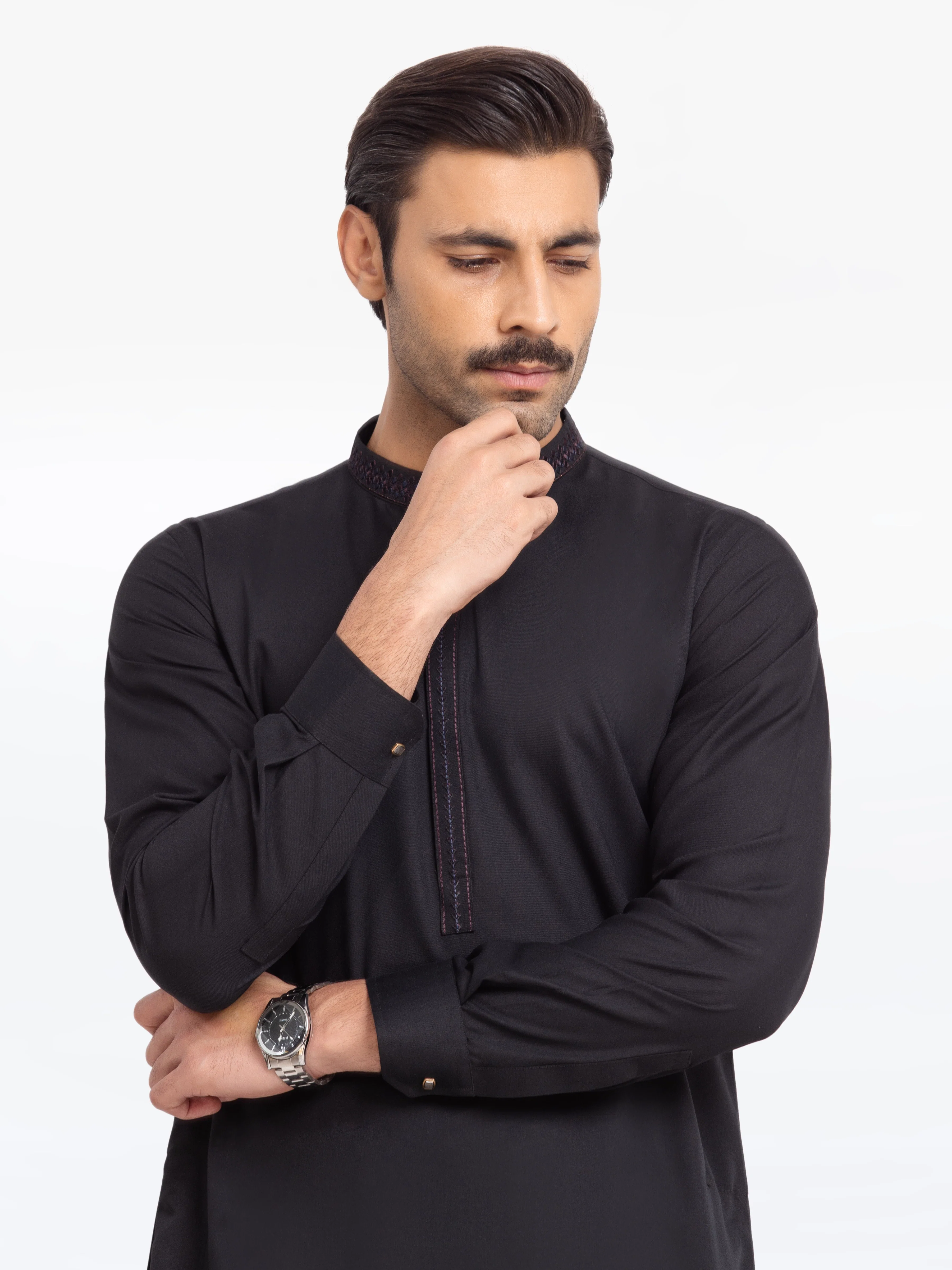 Men's Black Kurta Pajama - EMTKPT24-043 - Image 2