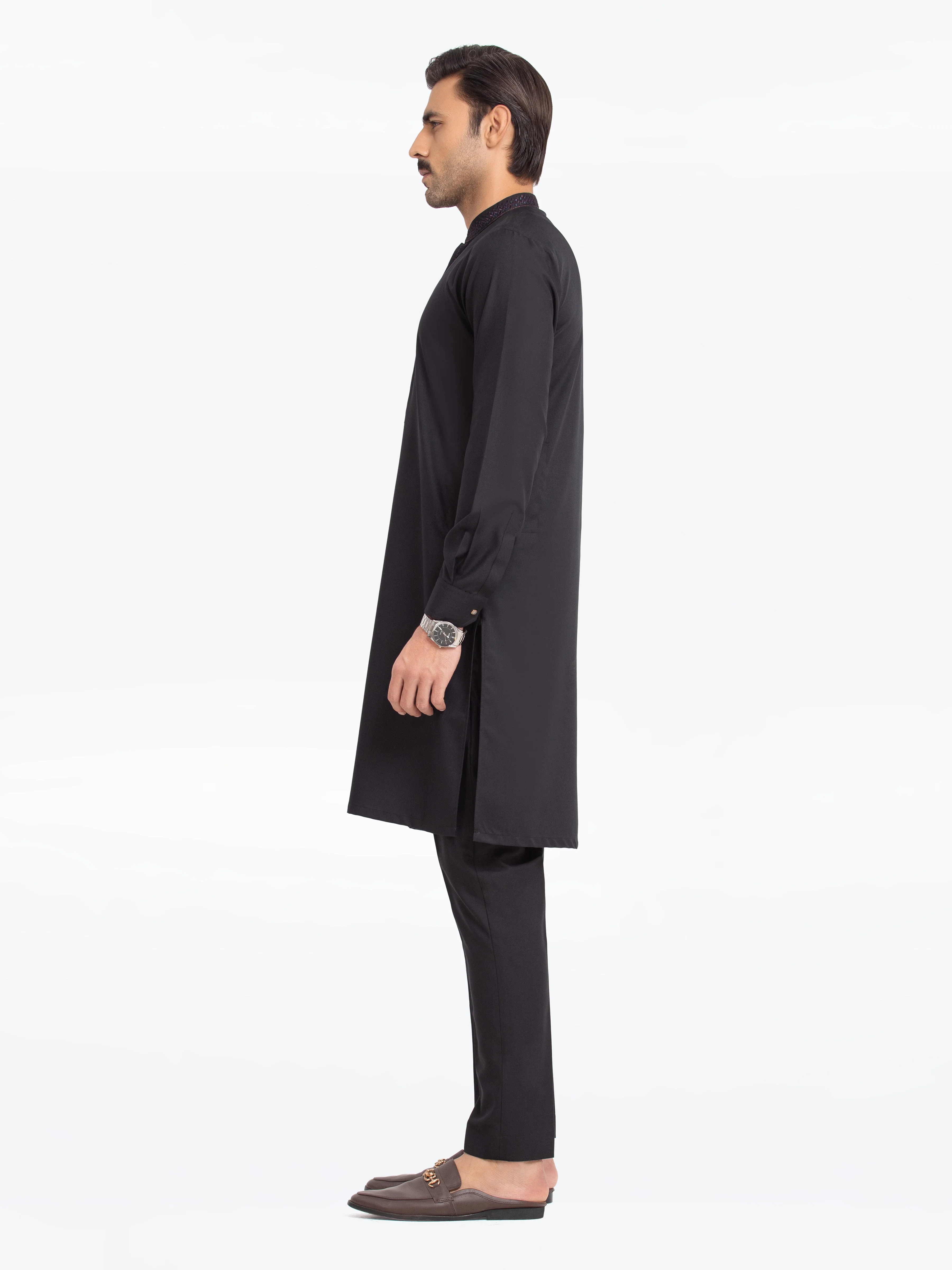Men's Black Kurta Pajama - EMTKPT24-043 - Image 4