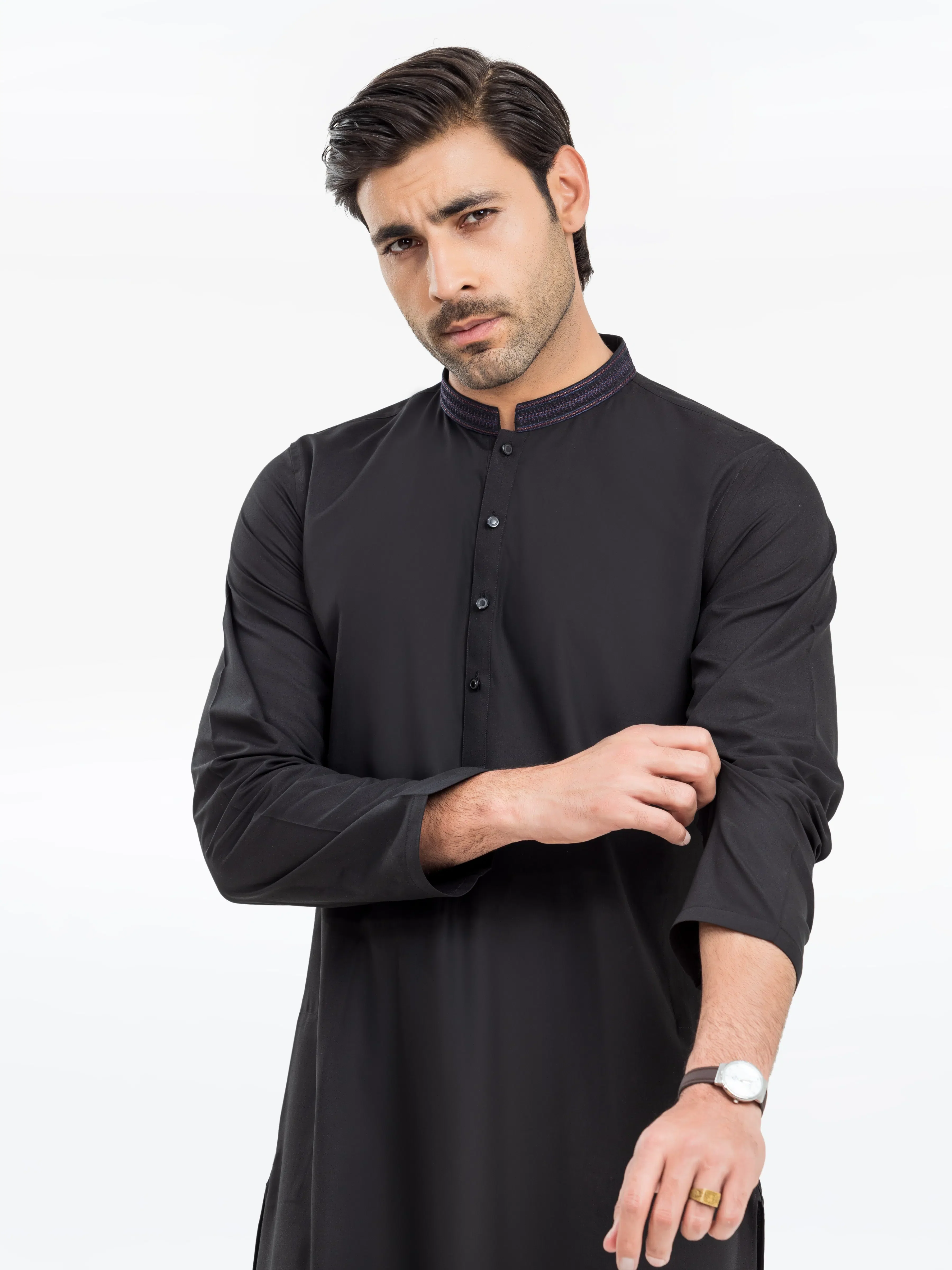 Men's Black Kurta Pajama - EMTKPT24S-032 - Image 2