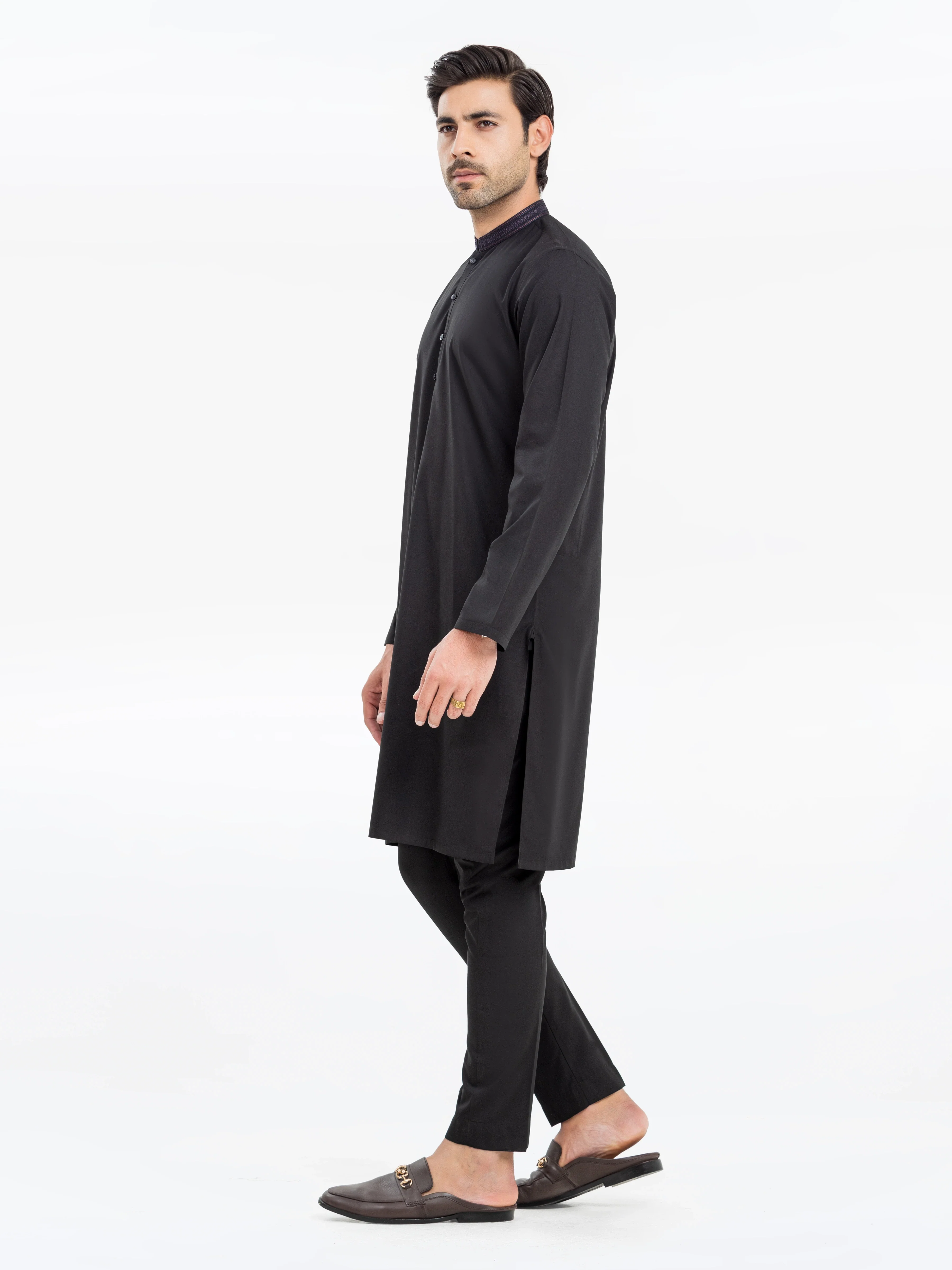 Men's Black Kurta Pajama - EMTKPT24S-032 - Image 4