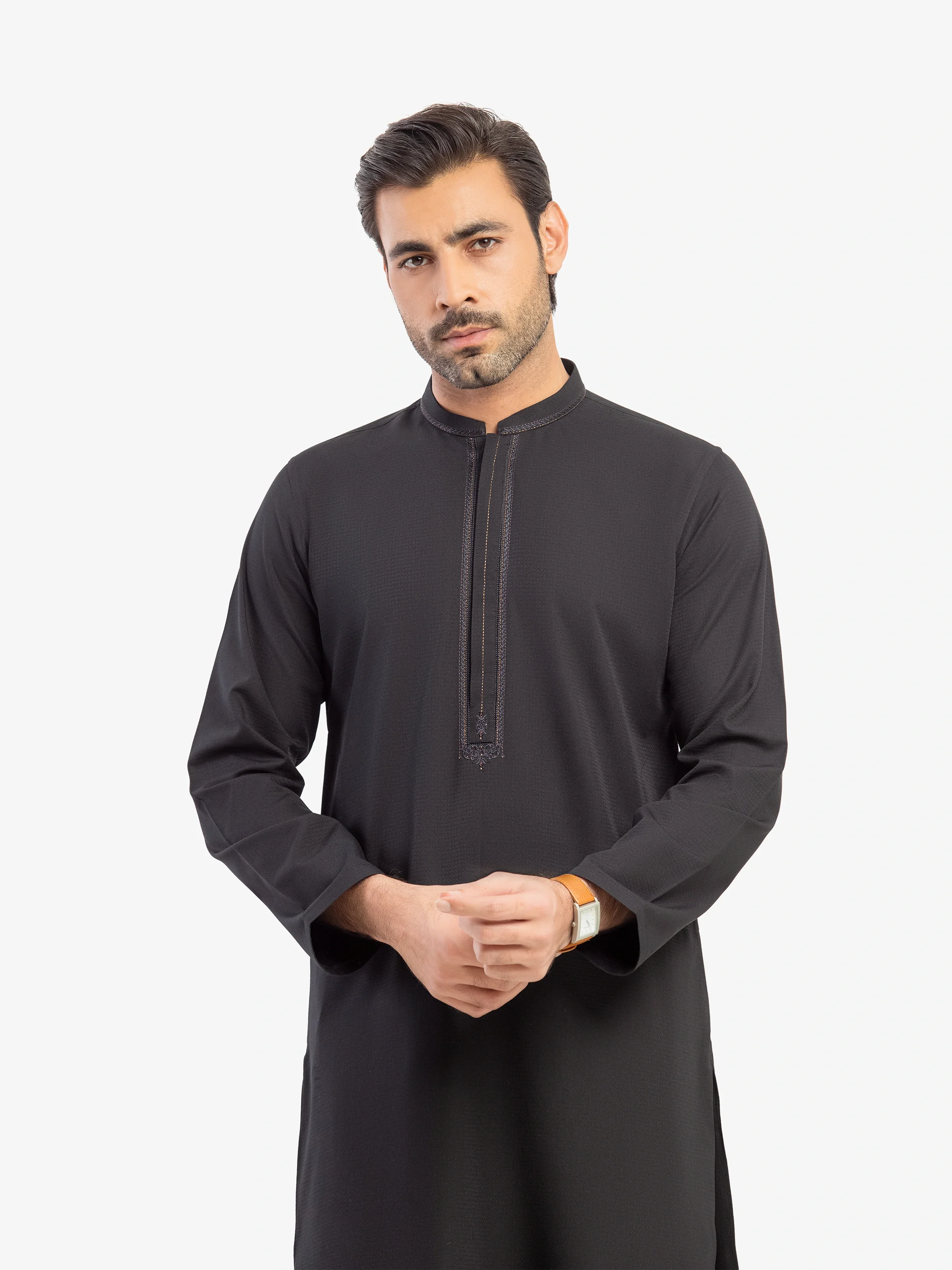 Men's Black Kurta Pajama - EMTKPT5-084 - Image 2