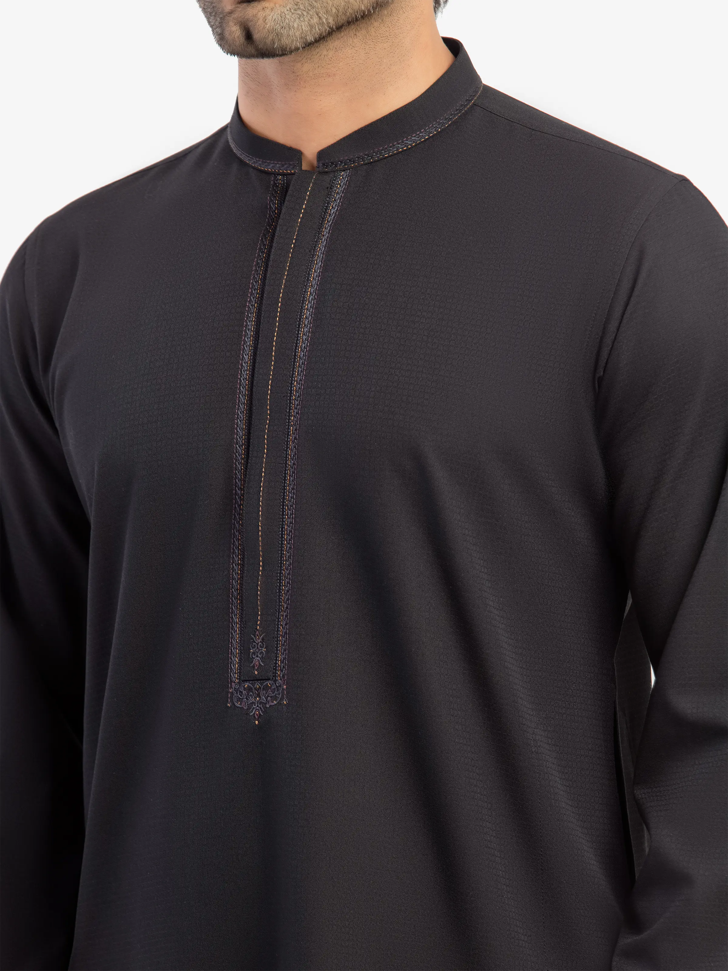 Men's Black Kurta Pajama - EMTKPT5-084 - Image 3