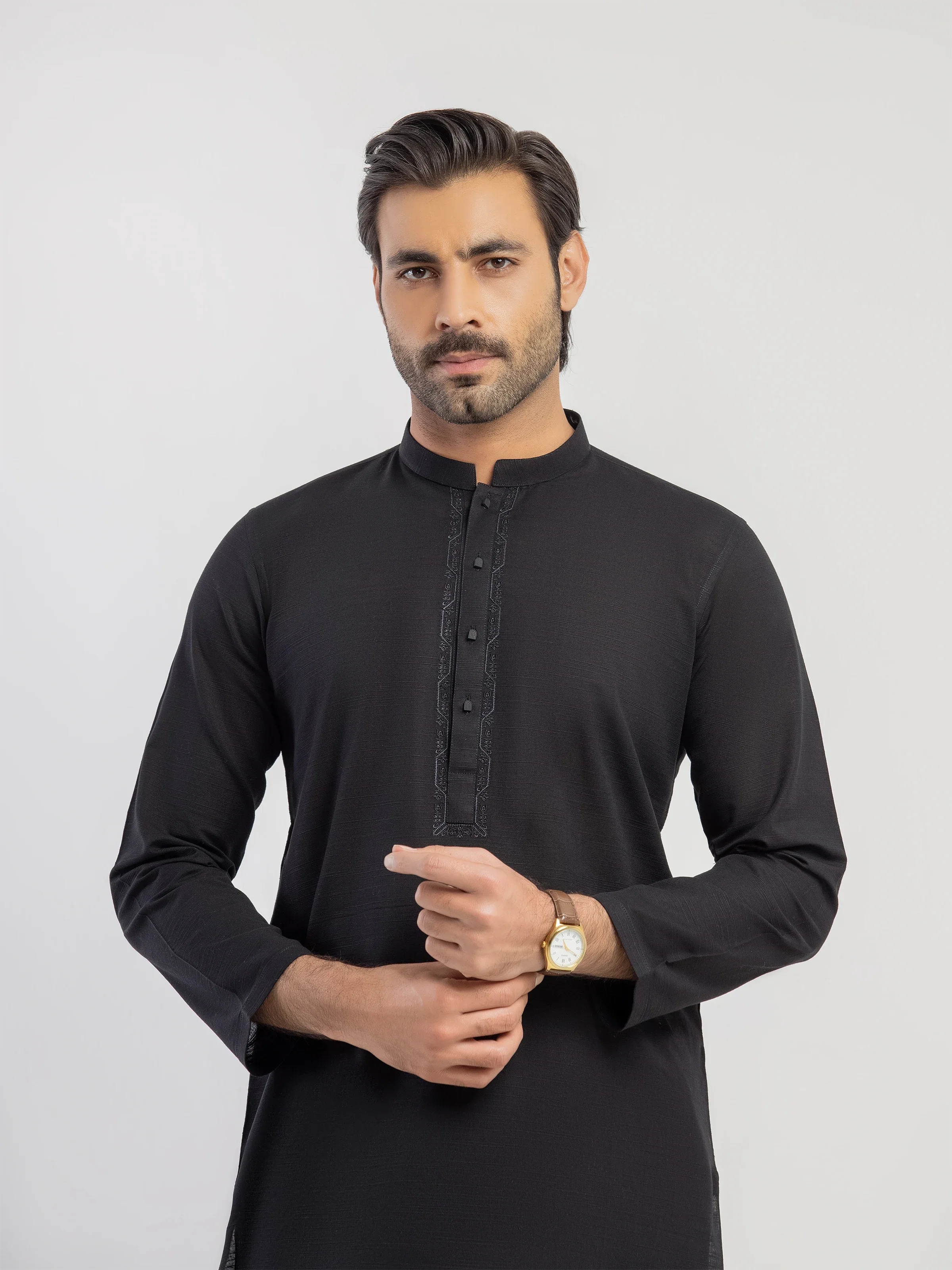 Men's Black Kurta Pajama - EMTKPT5-090 - Image 2