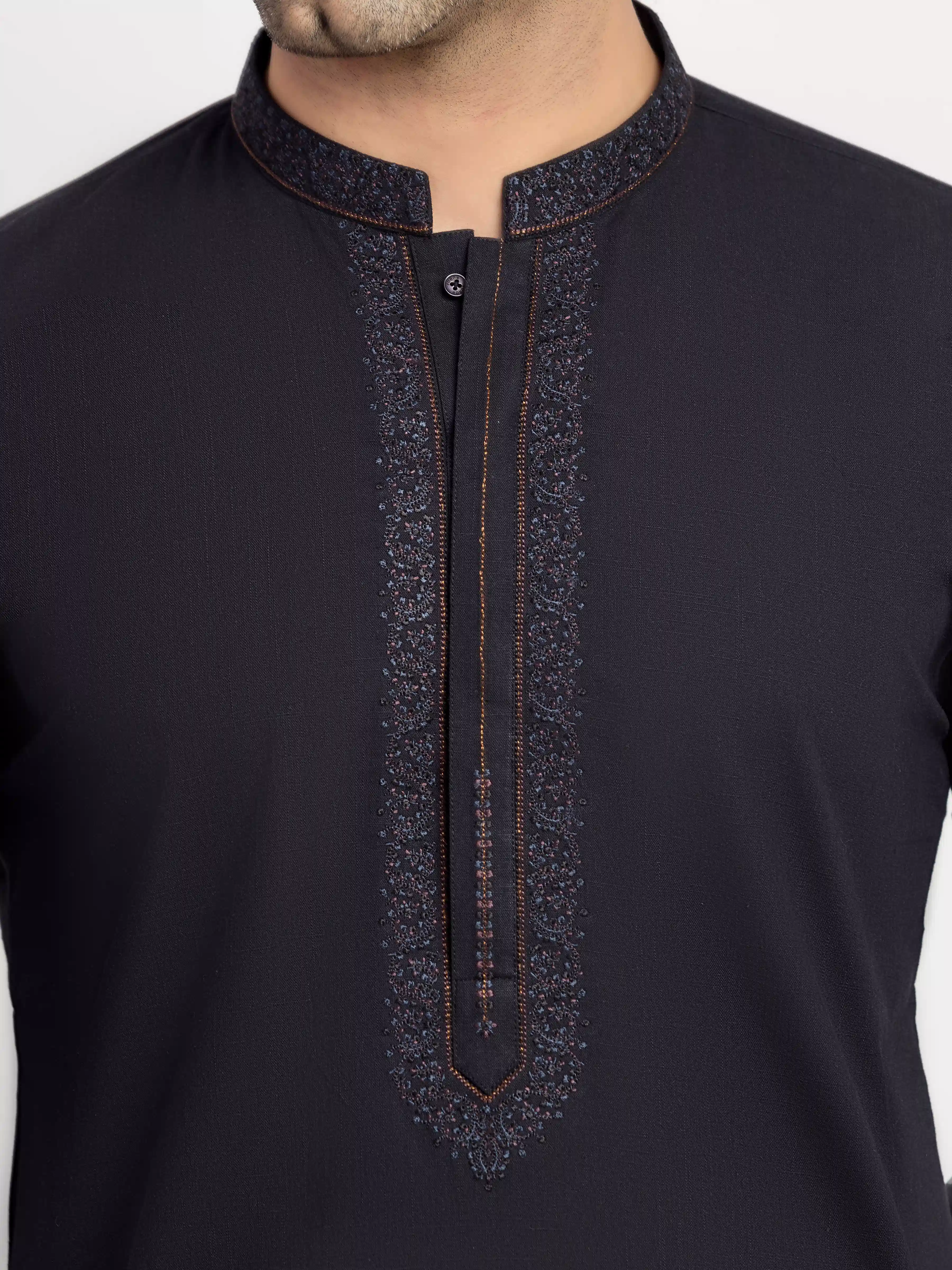 Men's Black Kurta Pajama - EMTKPT6-104 - Image 3
