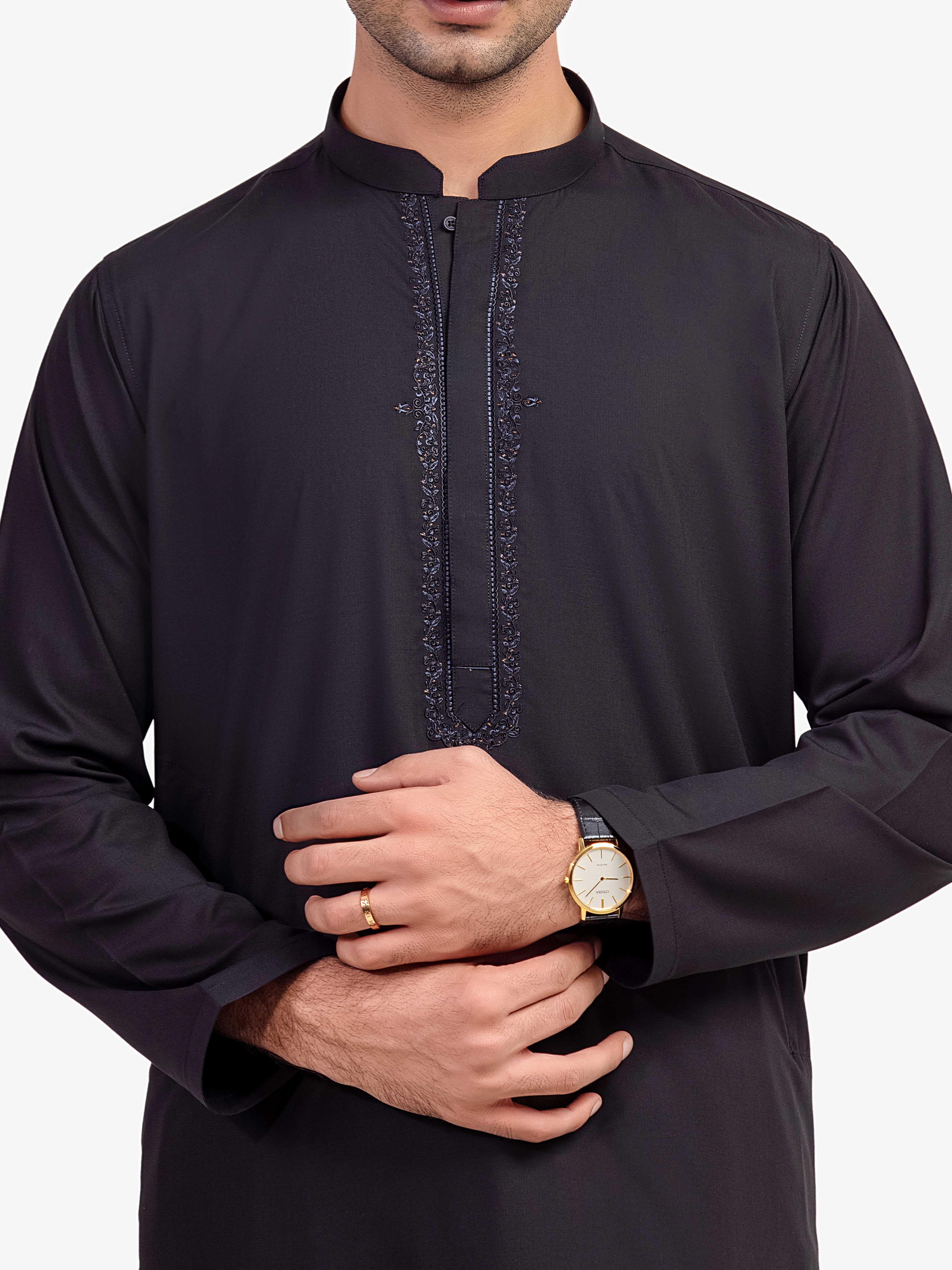 Men's Black Shalwar Kameez - EMTKS5-41171 - Image 2