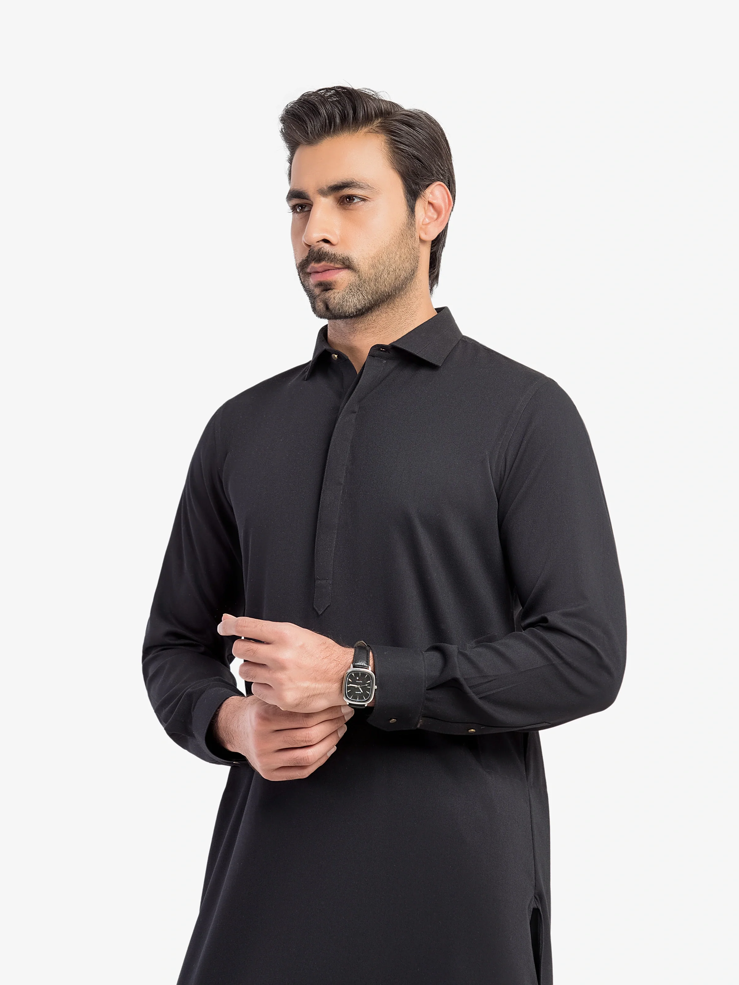 Men's Black Shalwar Kameez - EMTKS5-41208 - Image 2