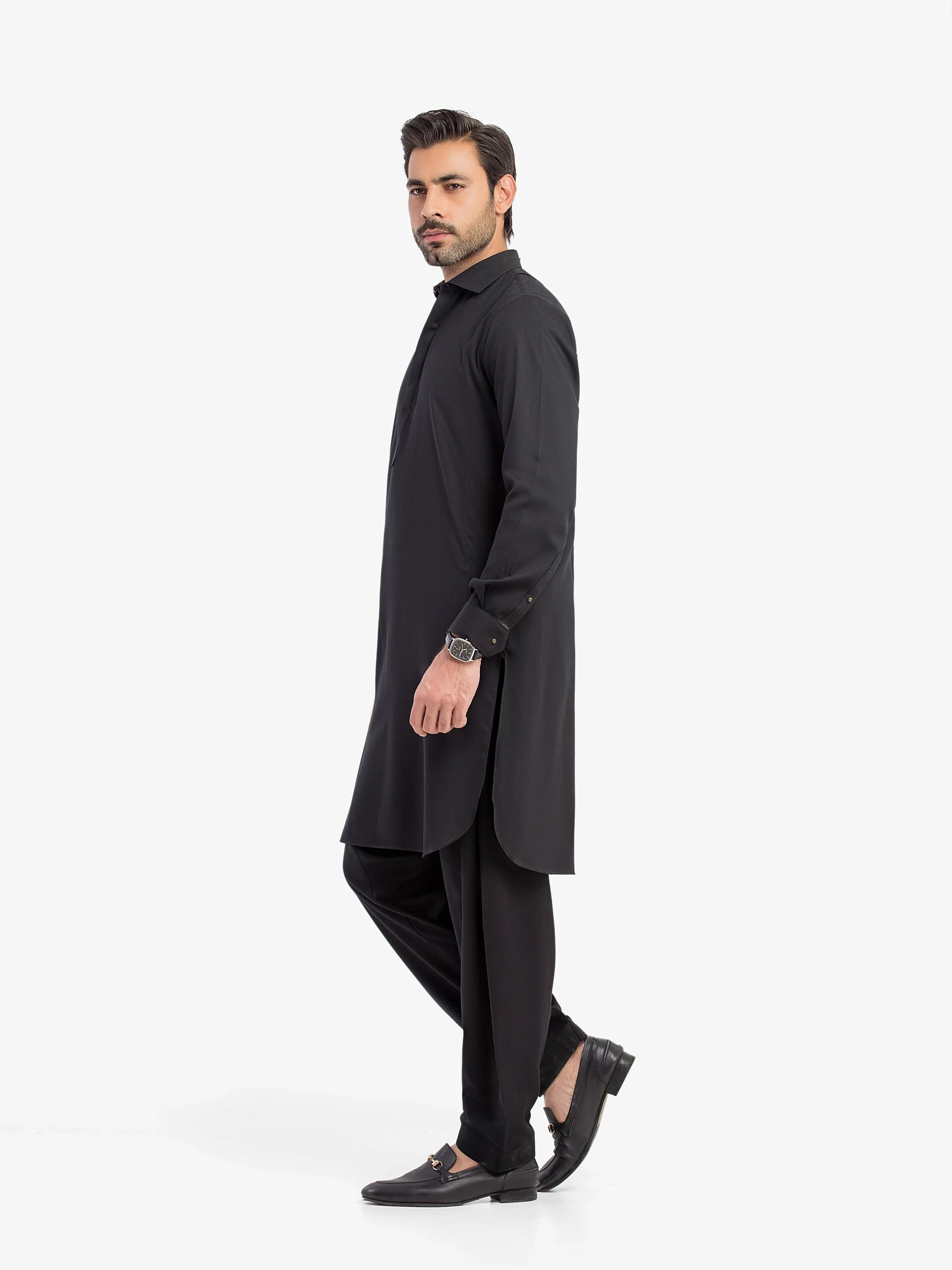 Men's Black Shalwar Kameez - EMTKS5-41208 - Image 4