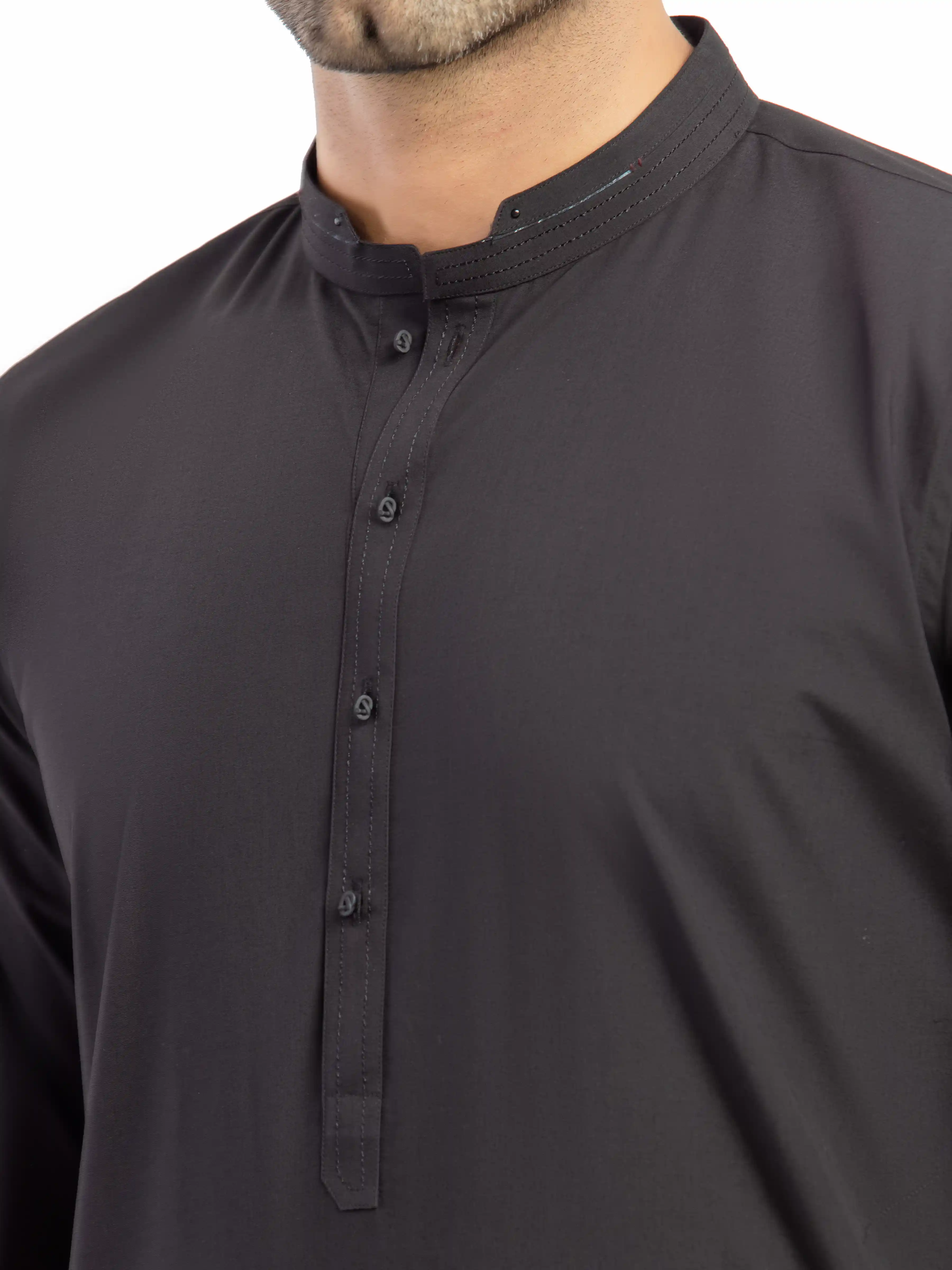 Men's Black Shalwar Kameez - EMTKS5-41213 - Image 3