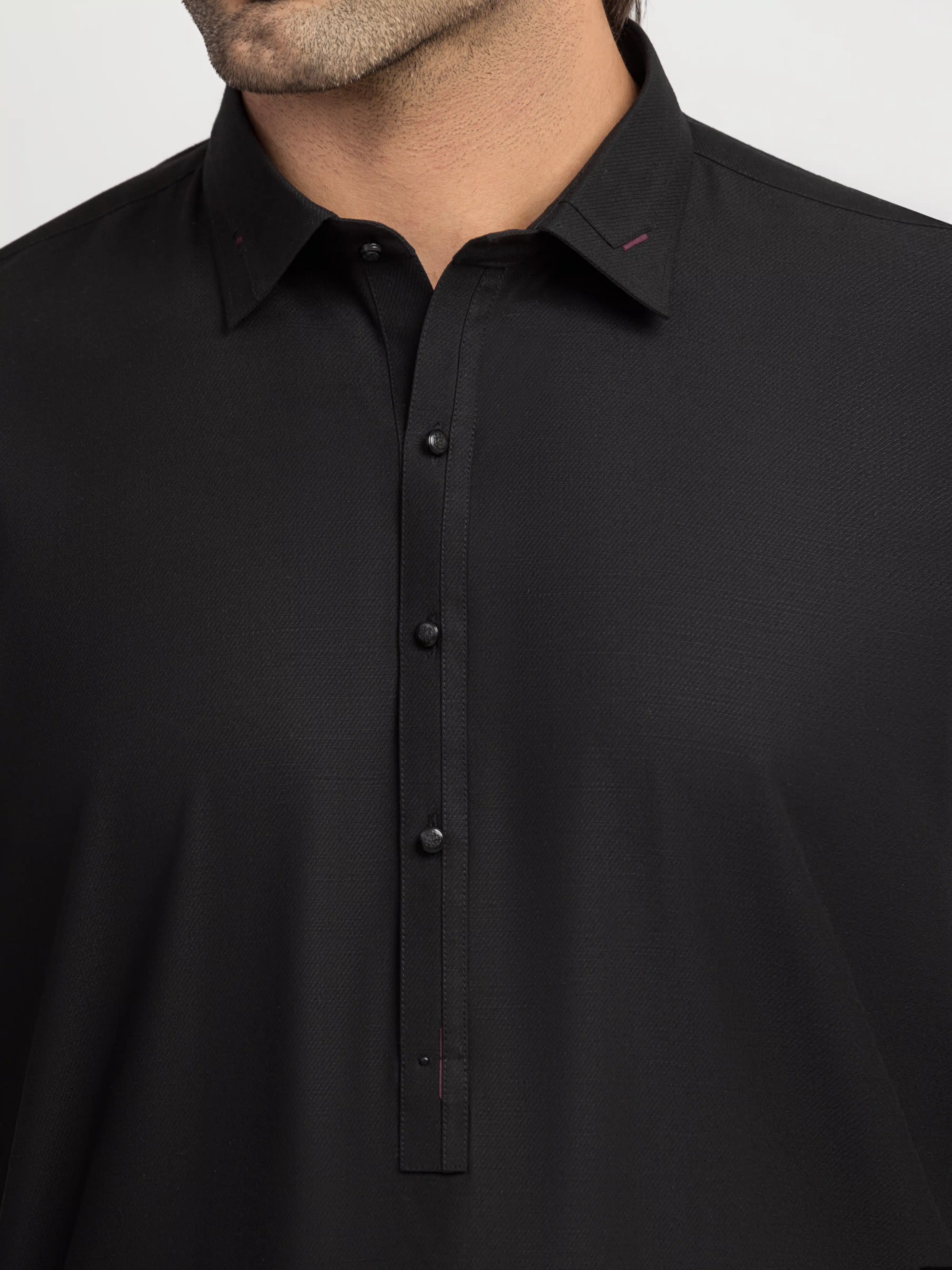 Men's Black Shalwar Kameez - EMTKS6-41247 - Image 3