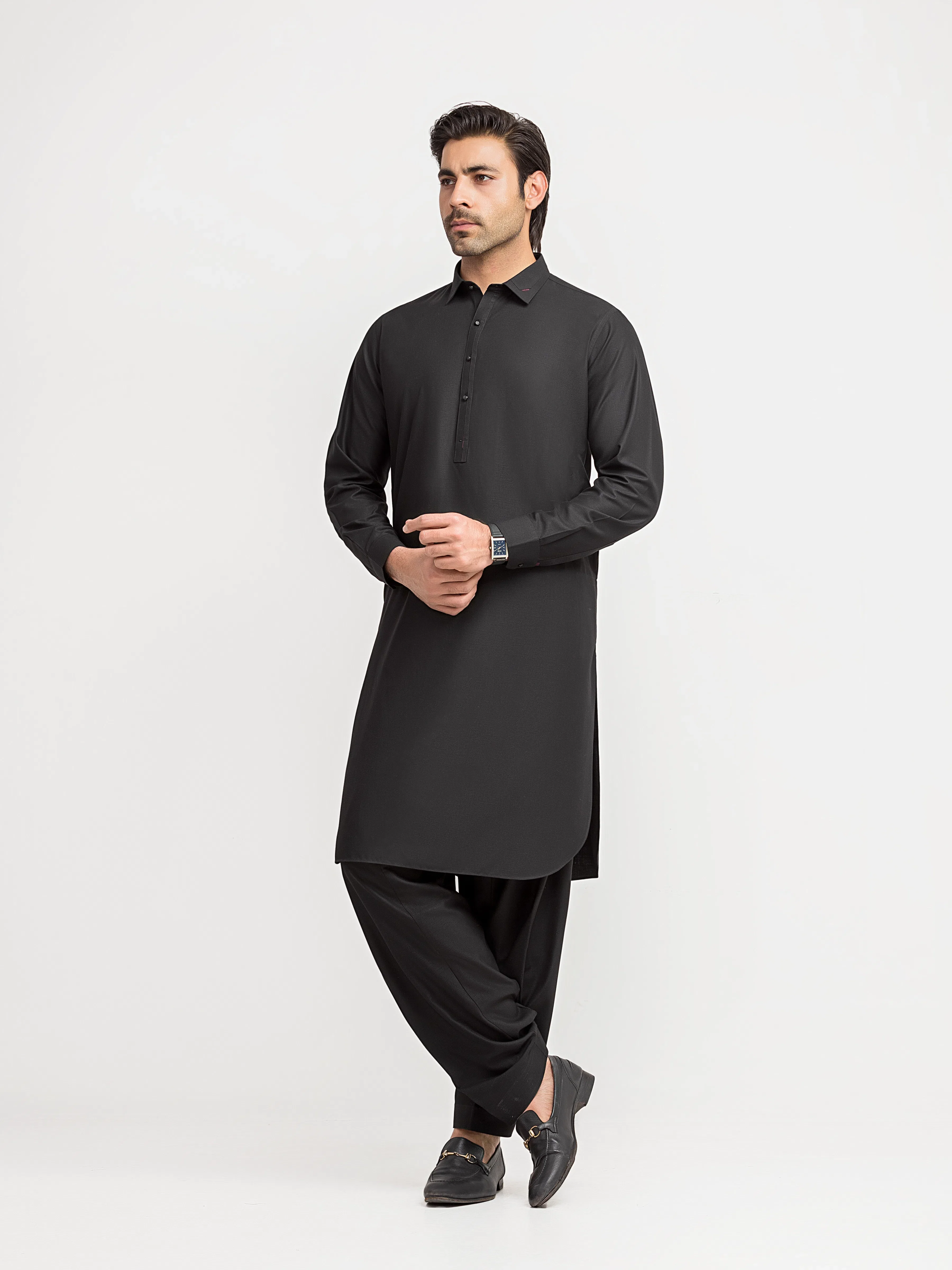 Men's Black Shalwar Kameez - EMTKS6-41247 - Image 5