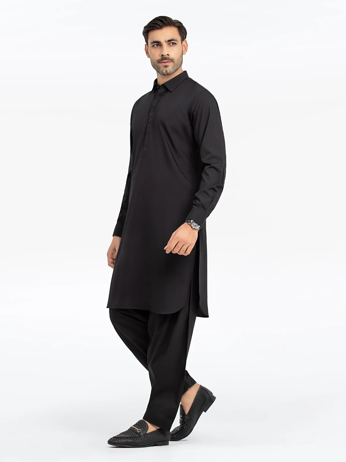 Men's Black Shalwar Kameez - EMTKST24-99469 - Image 4