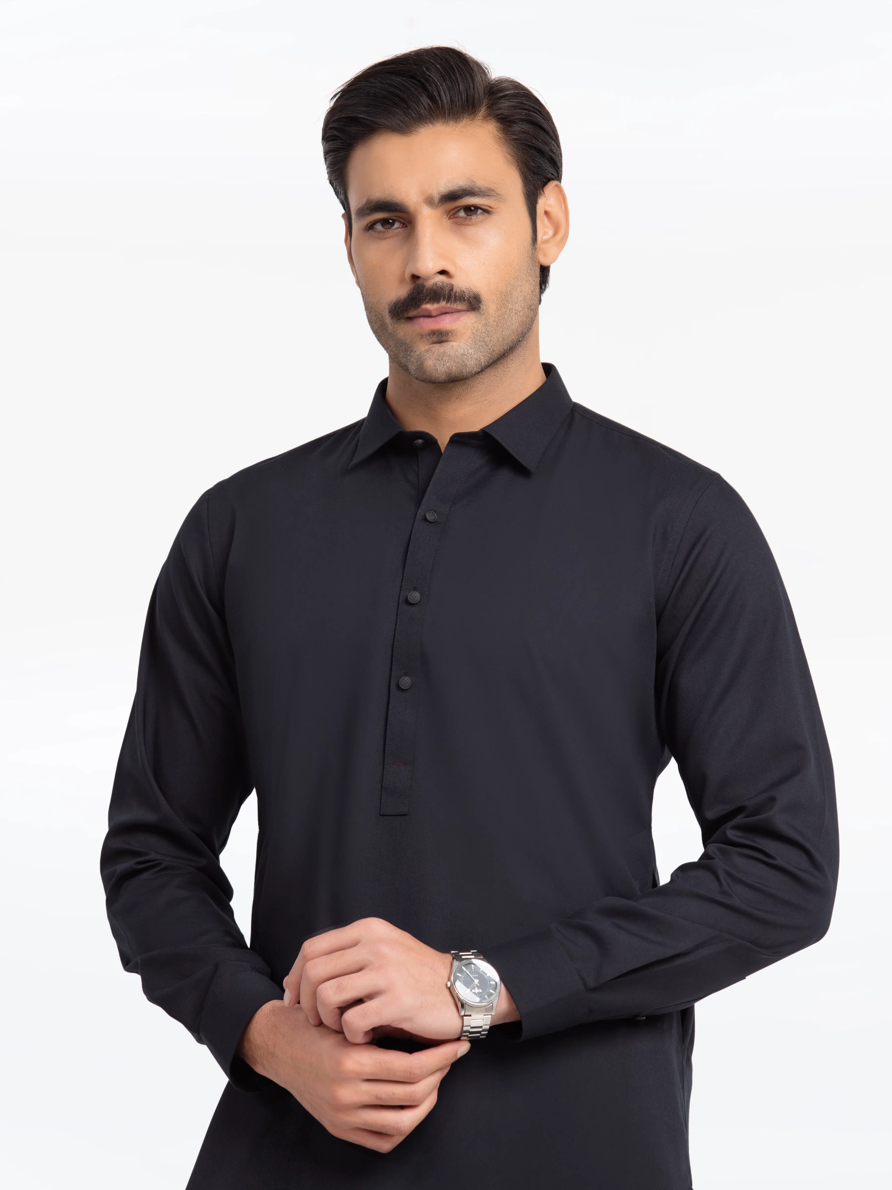 Men's Black Shalwar Kameez - EMTKST24-99478 - Image 2