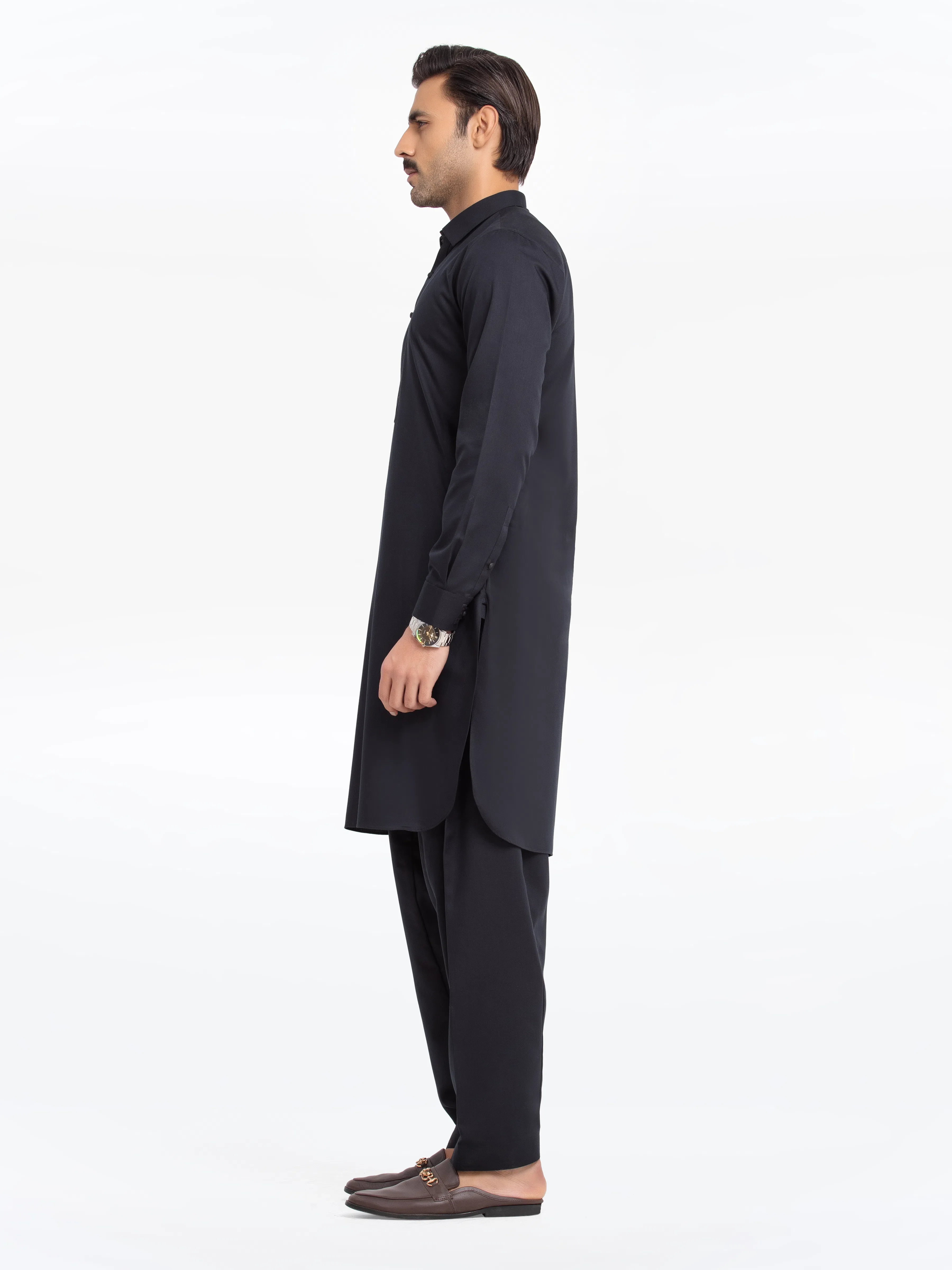 Men's Black Shalwar Kameez - EMTKST24-99478 - Image 5