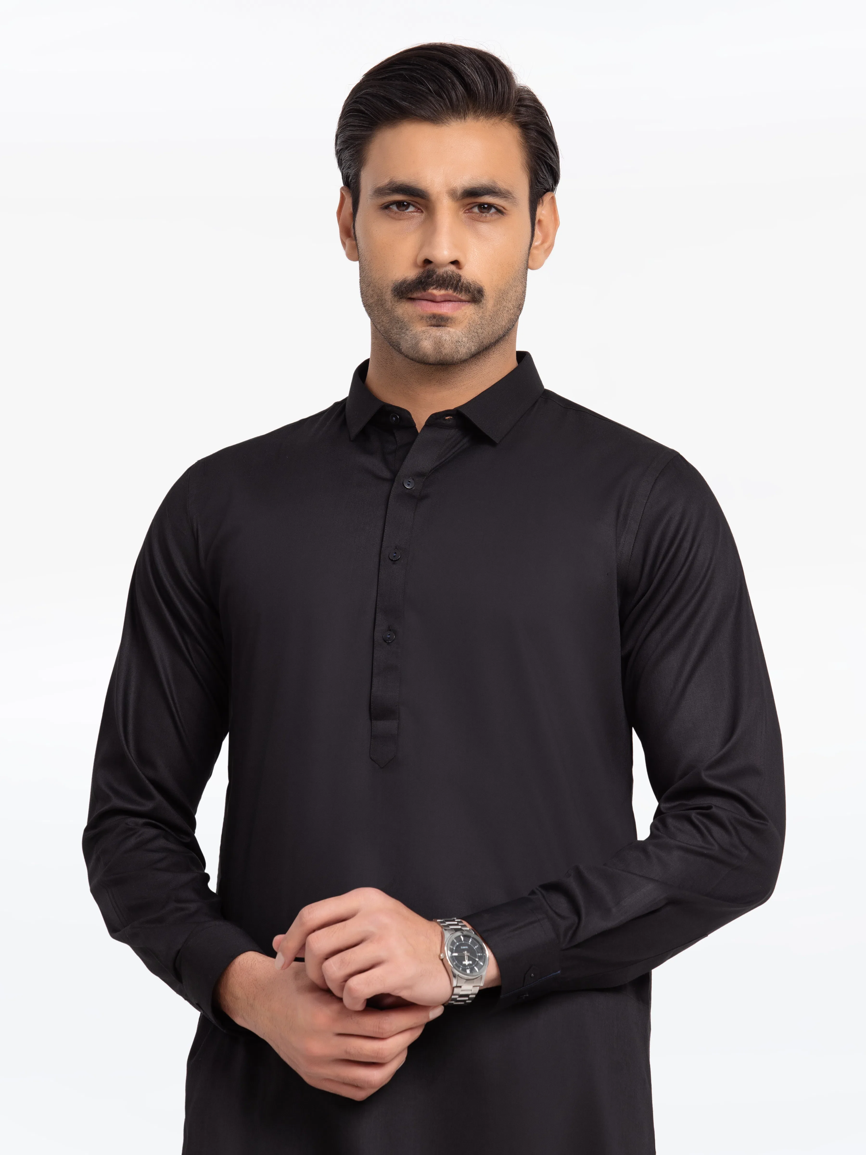 Men's Black Shalwar Kameez - EMTKST24-99479 - Image 2