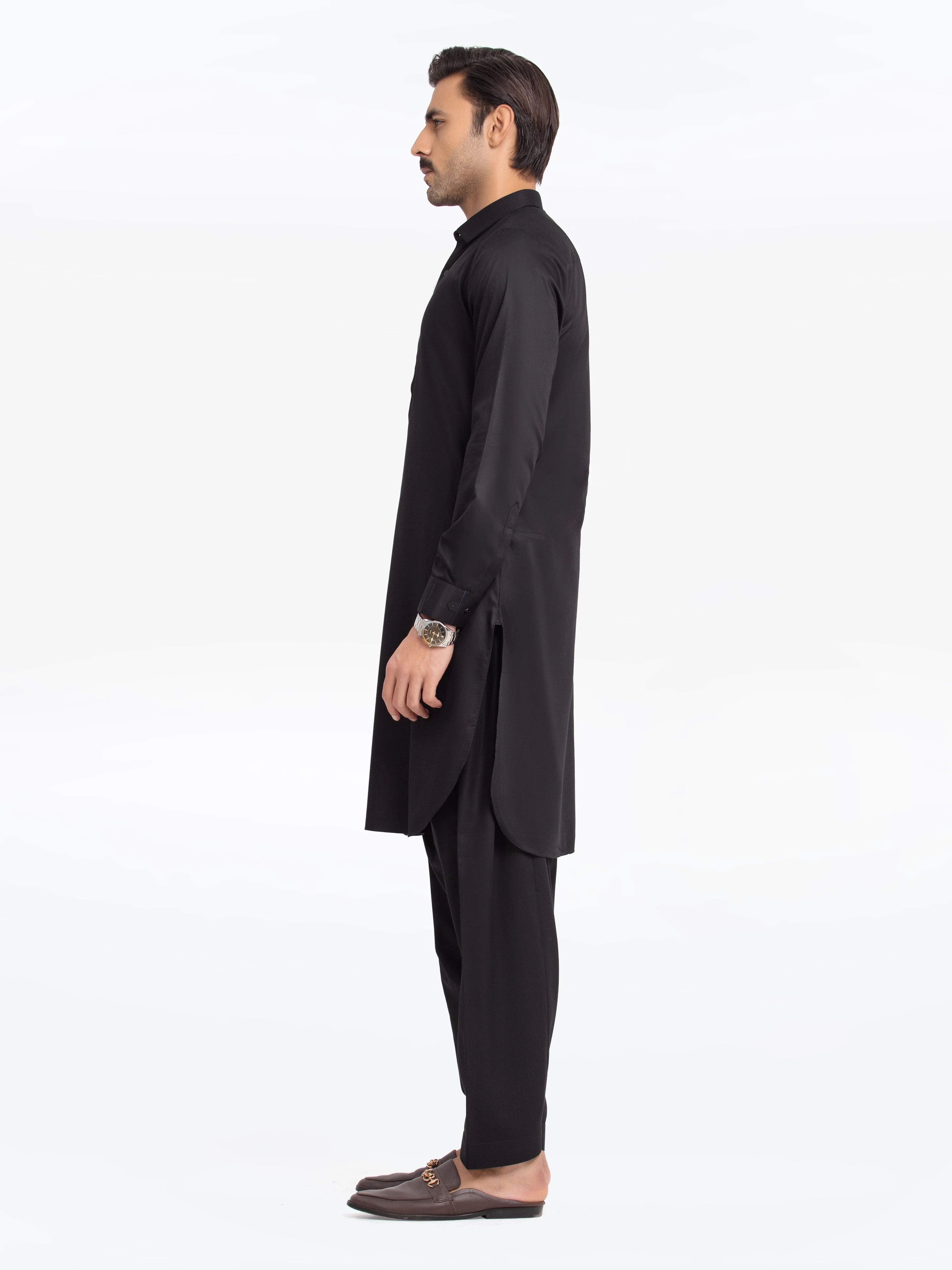 Men's Black Shalwar Kameez - EMTKST24-99479 - Image 5