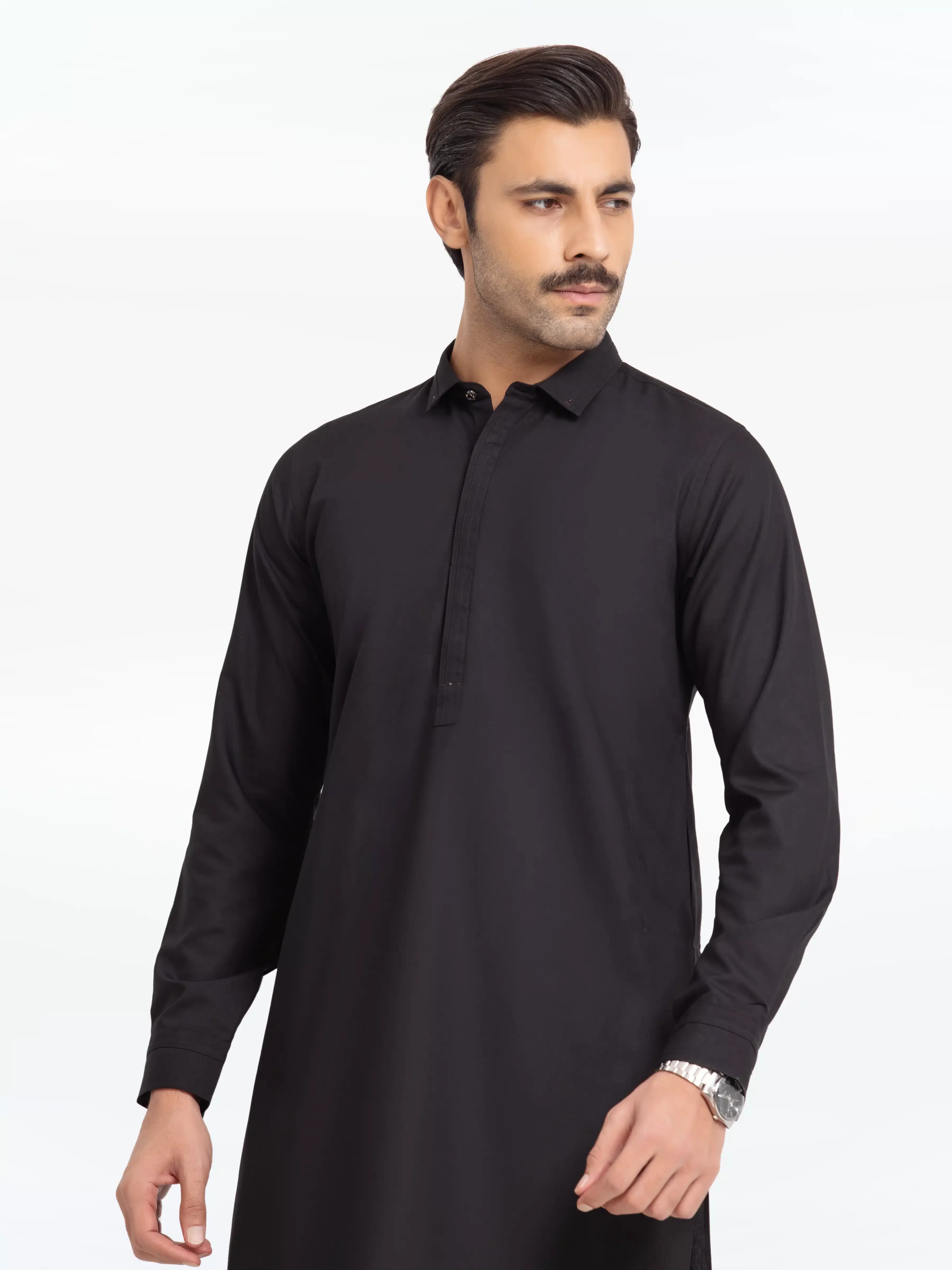 Men's Black Shalwar Kameez - EMTKST24-99484 - Image 2
