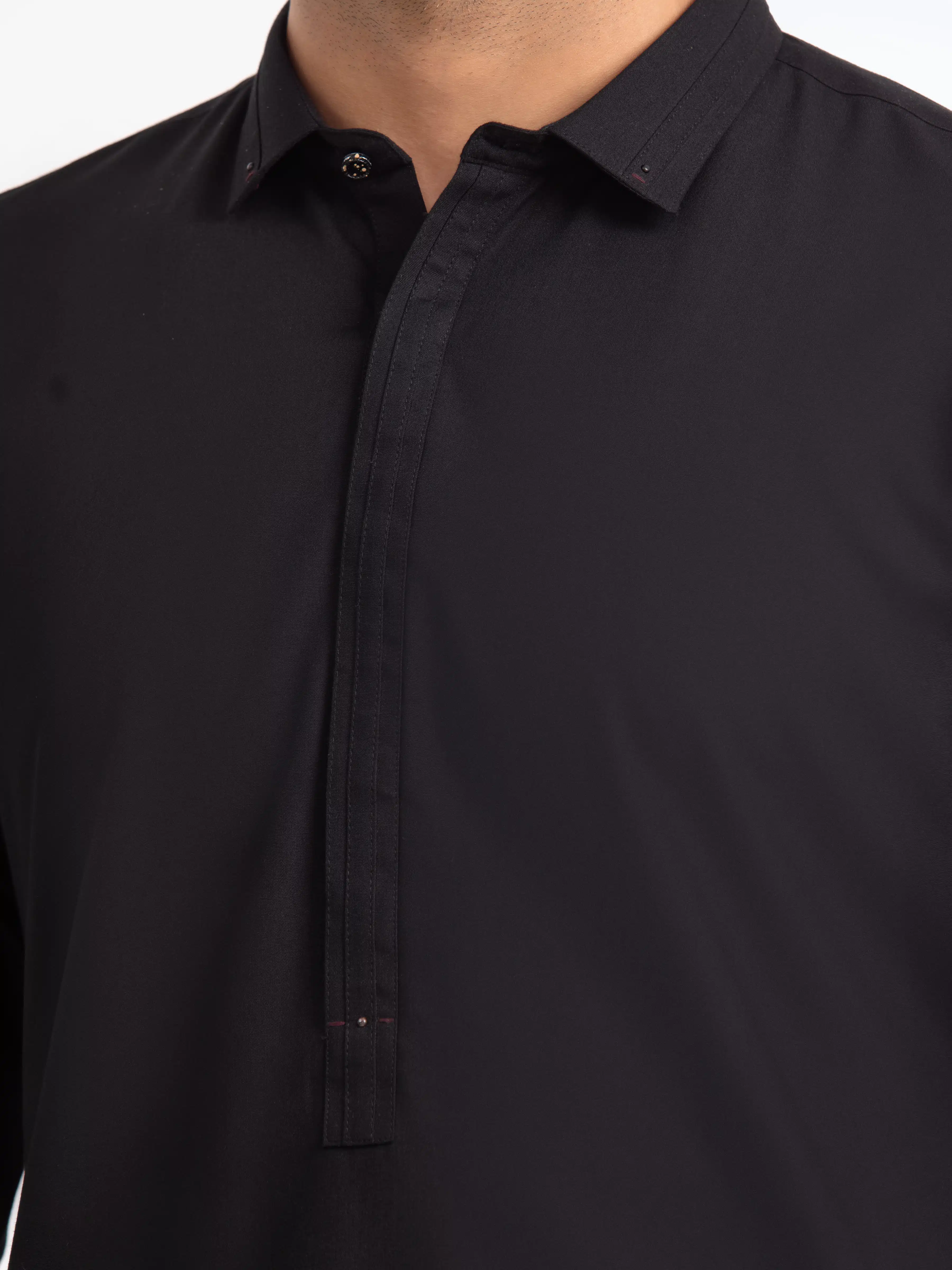 Men's Black Shalwar Kameez - EMTKST24-99484 - Image 3