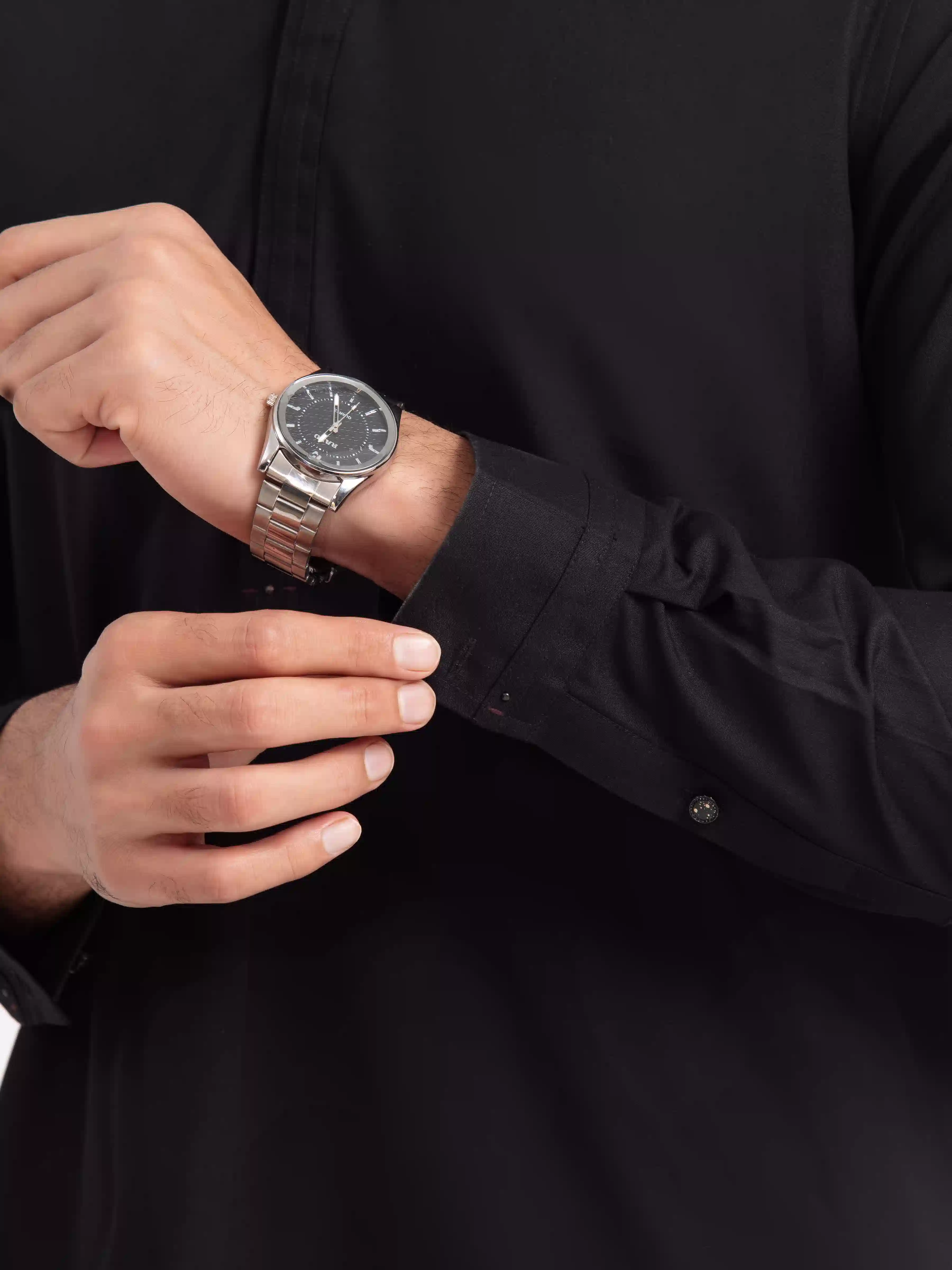 Men's Black Shalwar Kameez - EMTKST24-99484 - Image 4