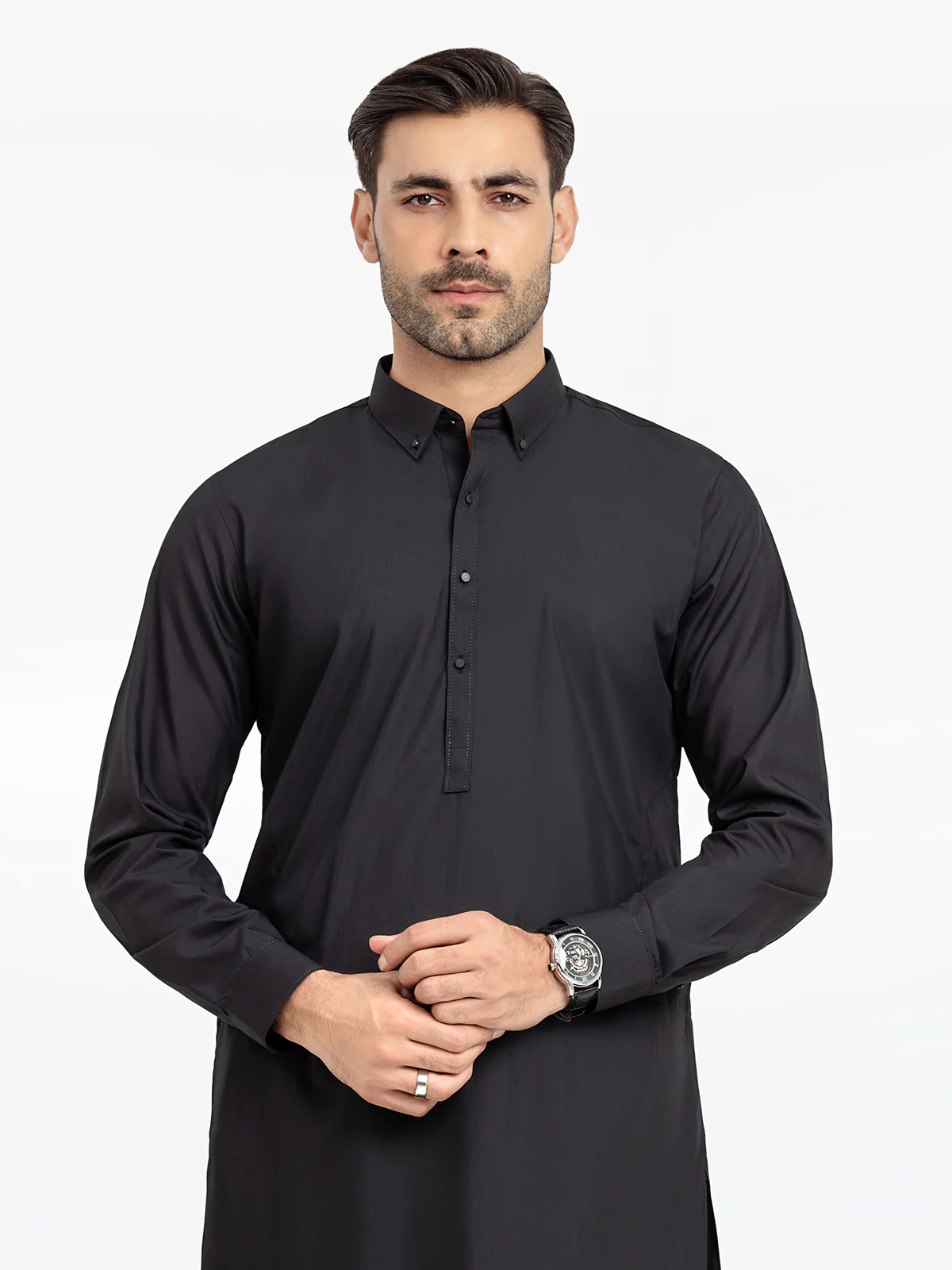 Men's Black Shalwar Kameez - EMTKST24S-99472 - Image 2