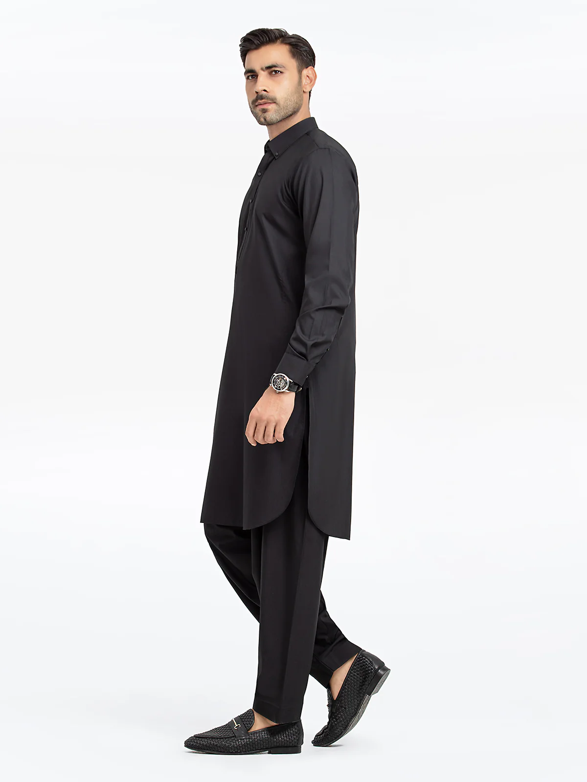 Men's Black Shalwar Kameez - EMTKST24S-99472 - Image 4