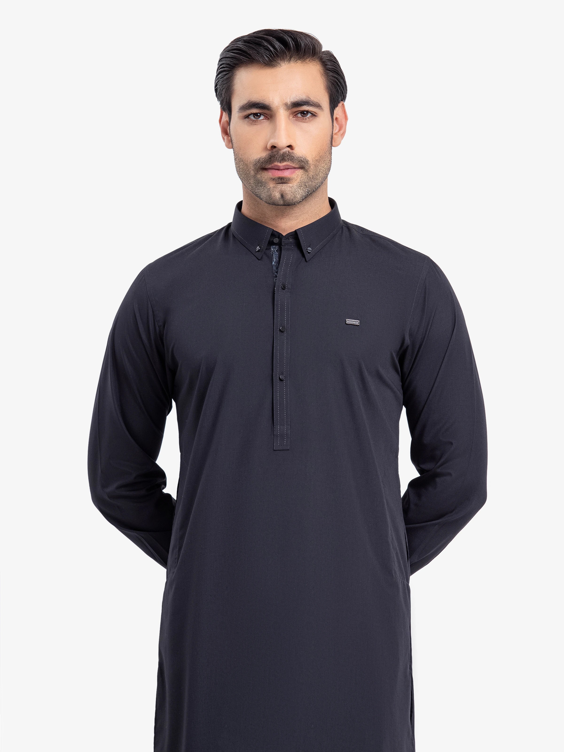 Men's Black Shalwar Kameez - EMTKST5-99515 - Image 2