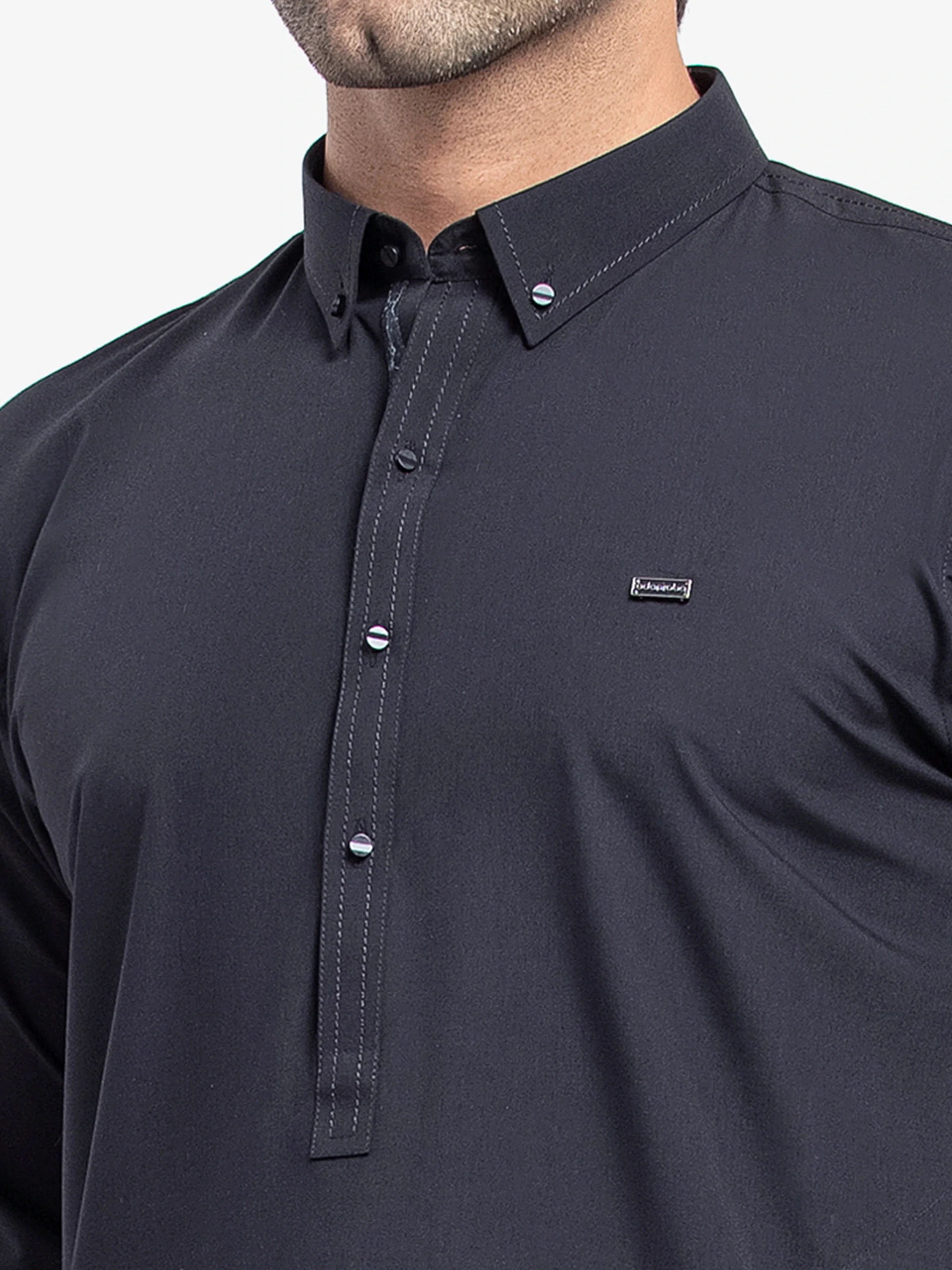 Men's Black Shalwar Kameez - EMTKST5-99515 - Image 3