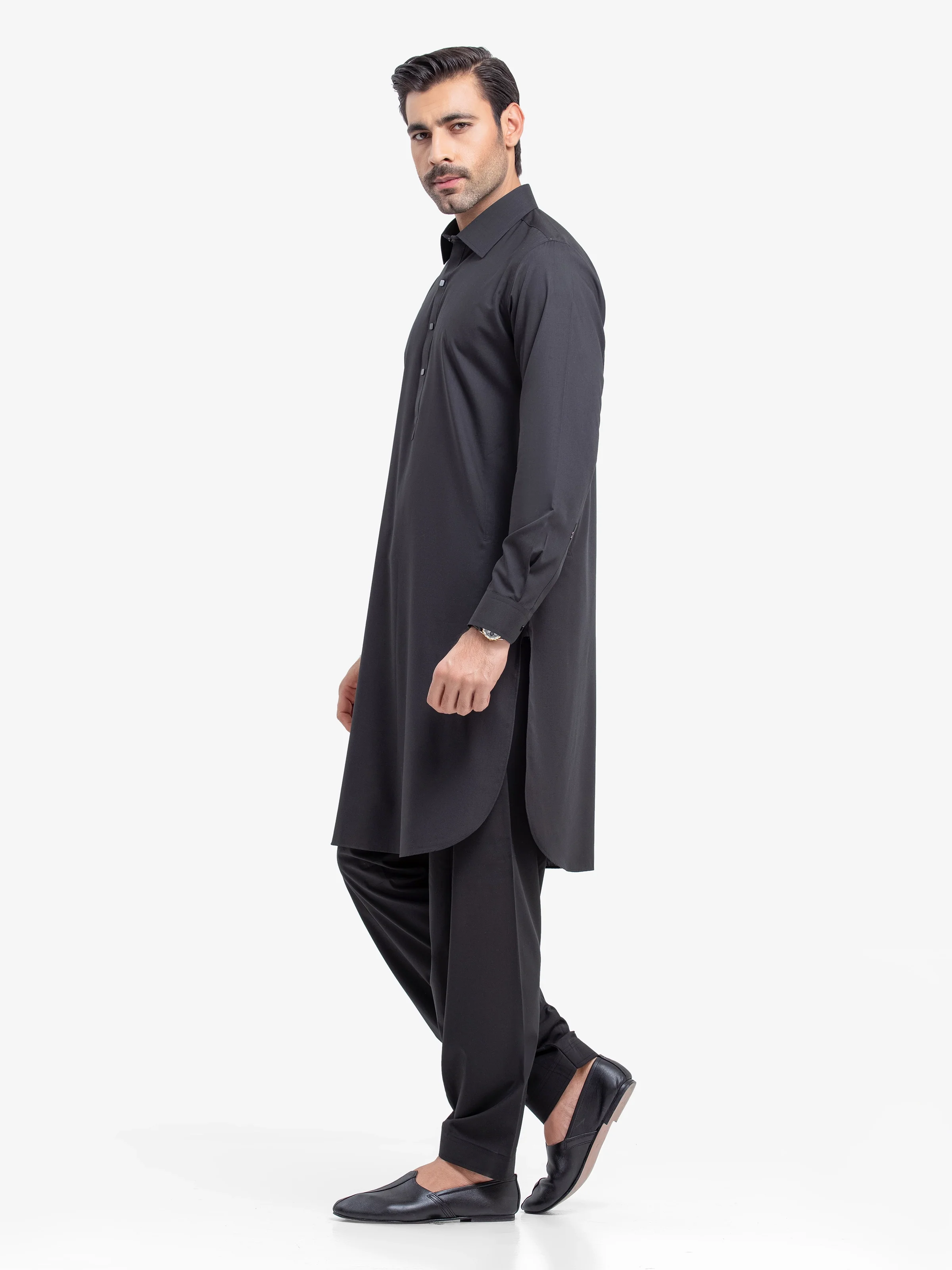 Men's Black Shalwar Kameez - EMTKST5-99518 - Image 4