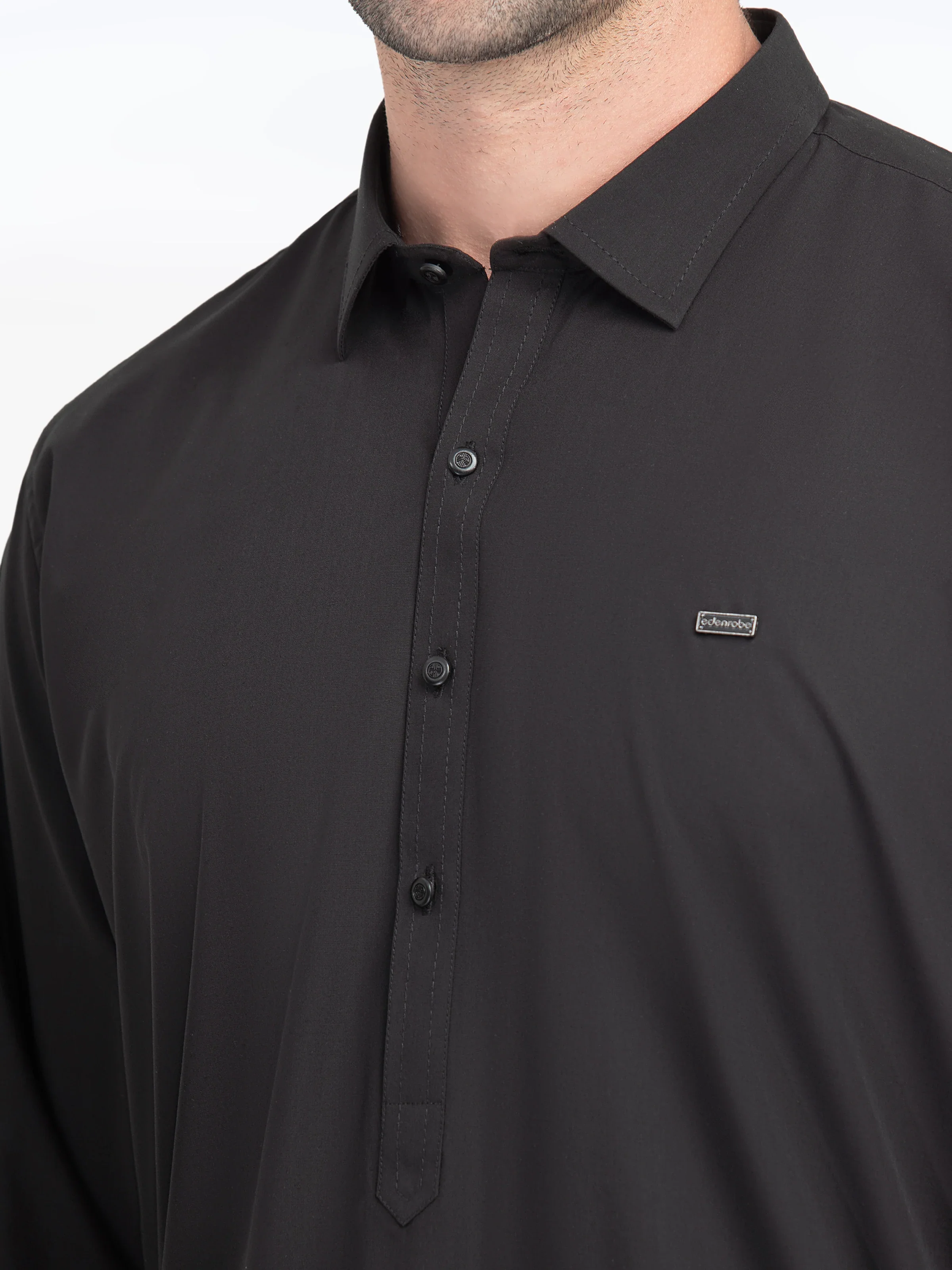Men's Black Shalwar Kameez - EMTKST5-99540 - Image 3