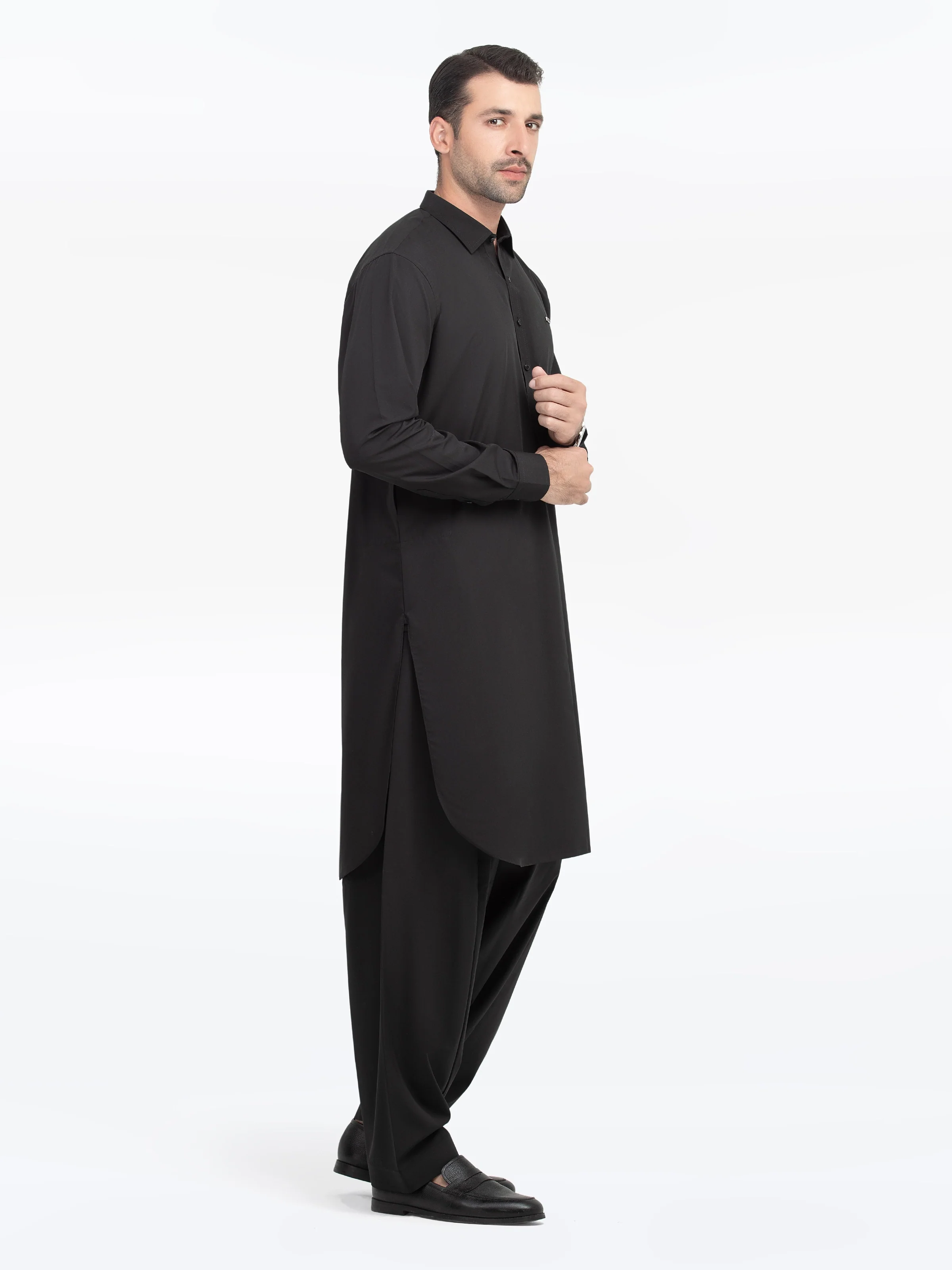Men's Black Shalwar Kameez - EMTKST5-99540 - Image 6