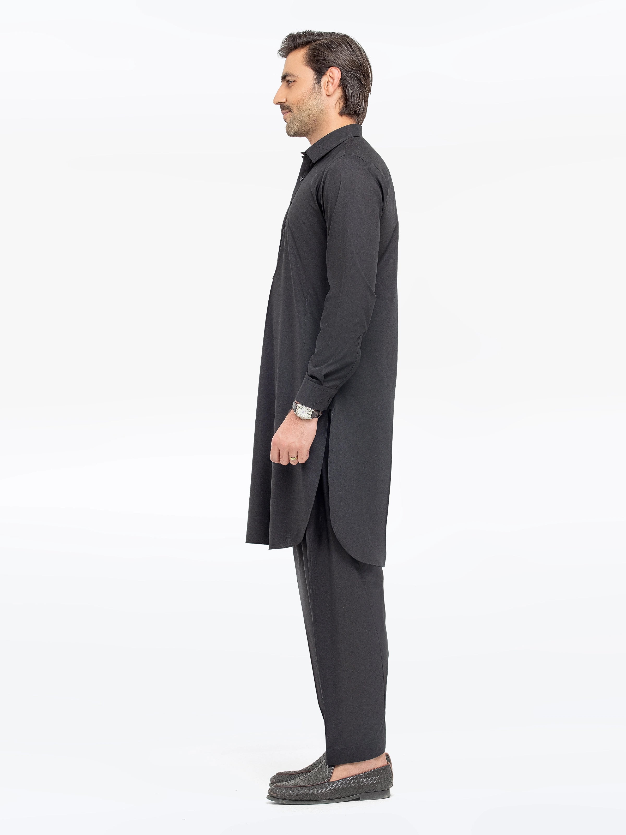 Men's Black Shalwar Kameez - EMTKST5-99553 - Image 4