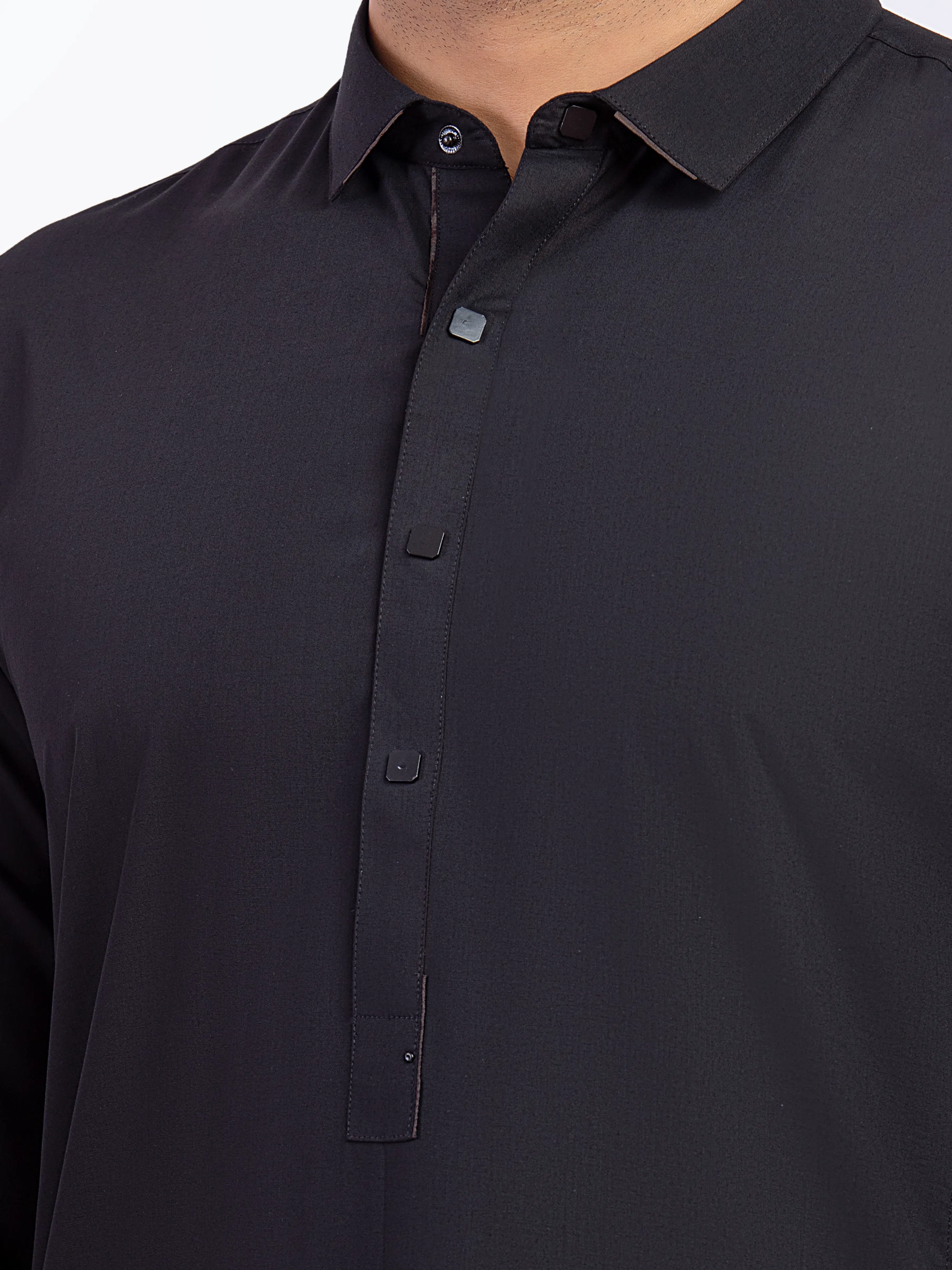 Men's Black Shalwar Kameez - EMTKST5-99564 - Image 3