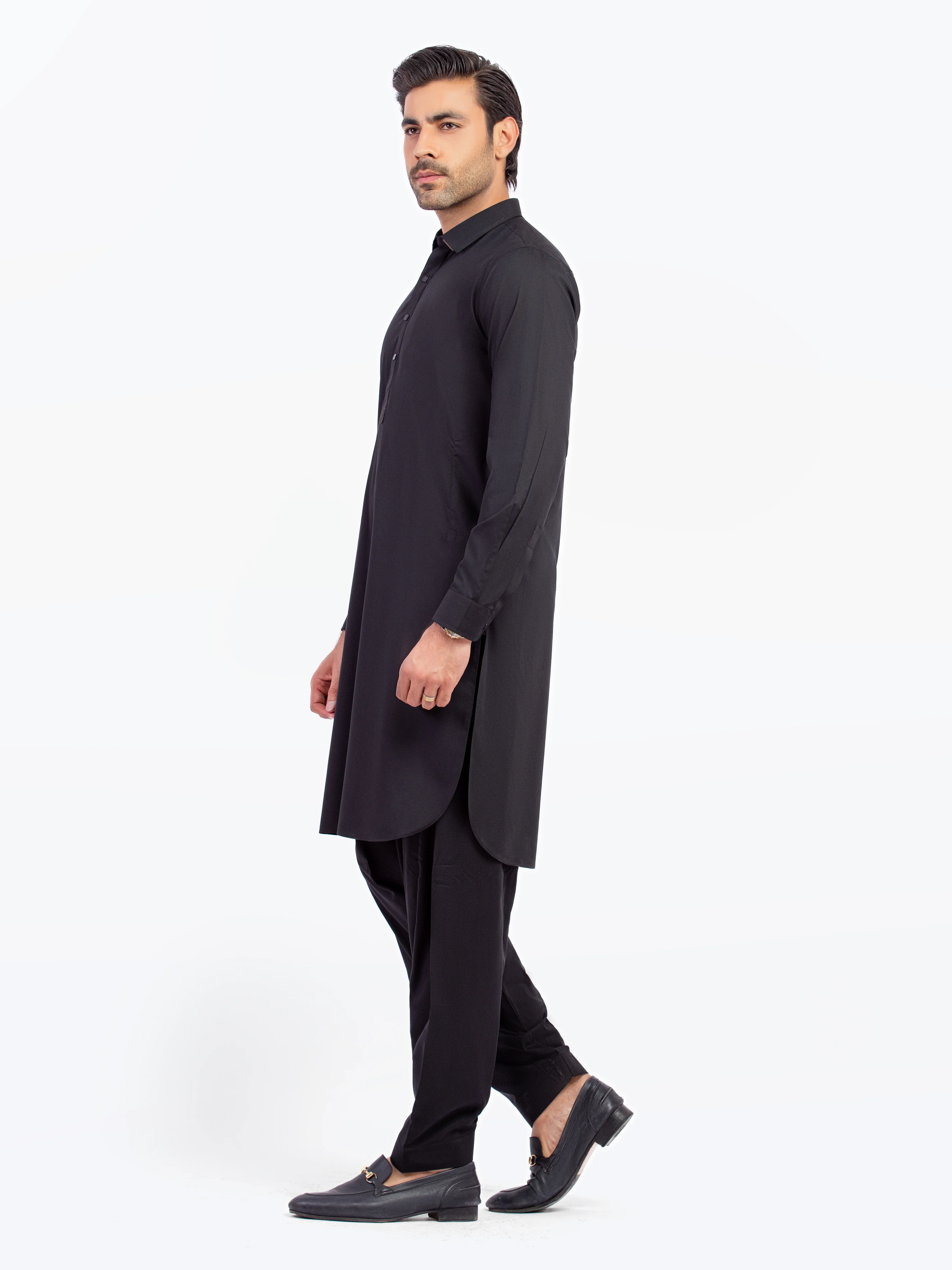 Men's Black Shalwar Kameez - EMTKST5-99564 - Image 4