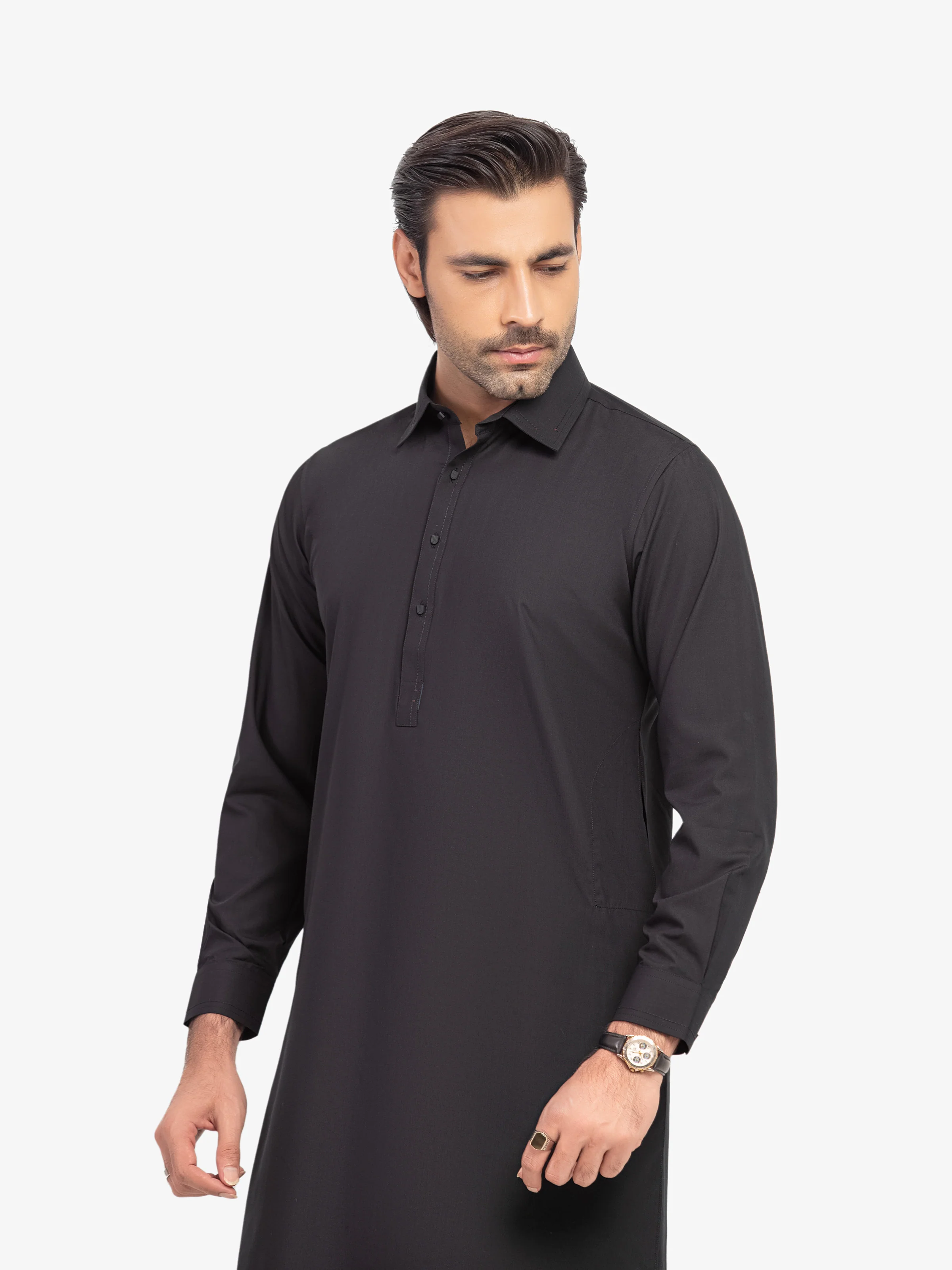Men's Black Shalwar Kameez - EMTKST5-99565 - Image 2