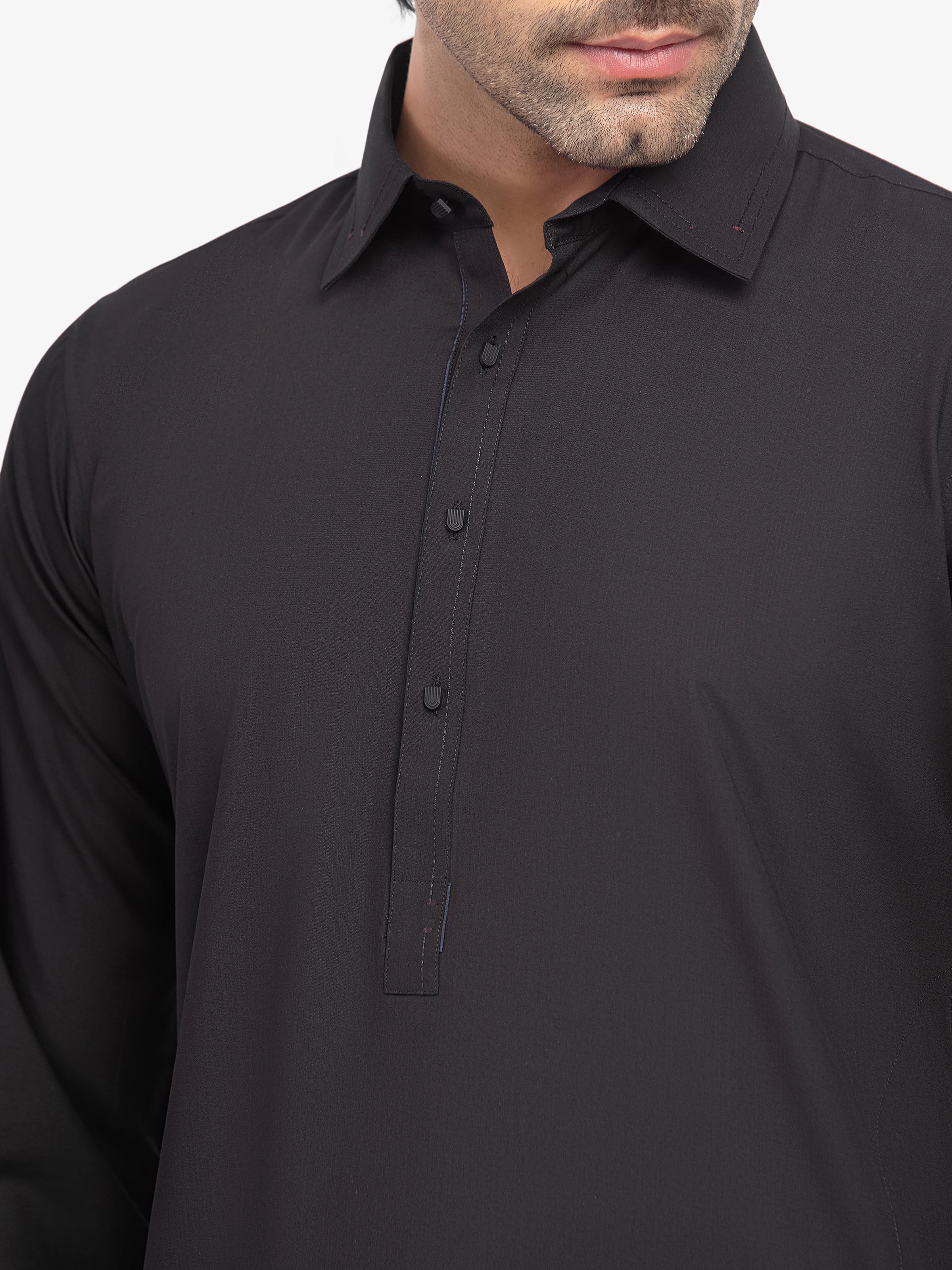 Men's Black Shalwar Kameez - EMTKST5-99565 - Image 3