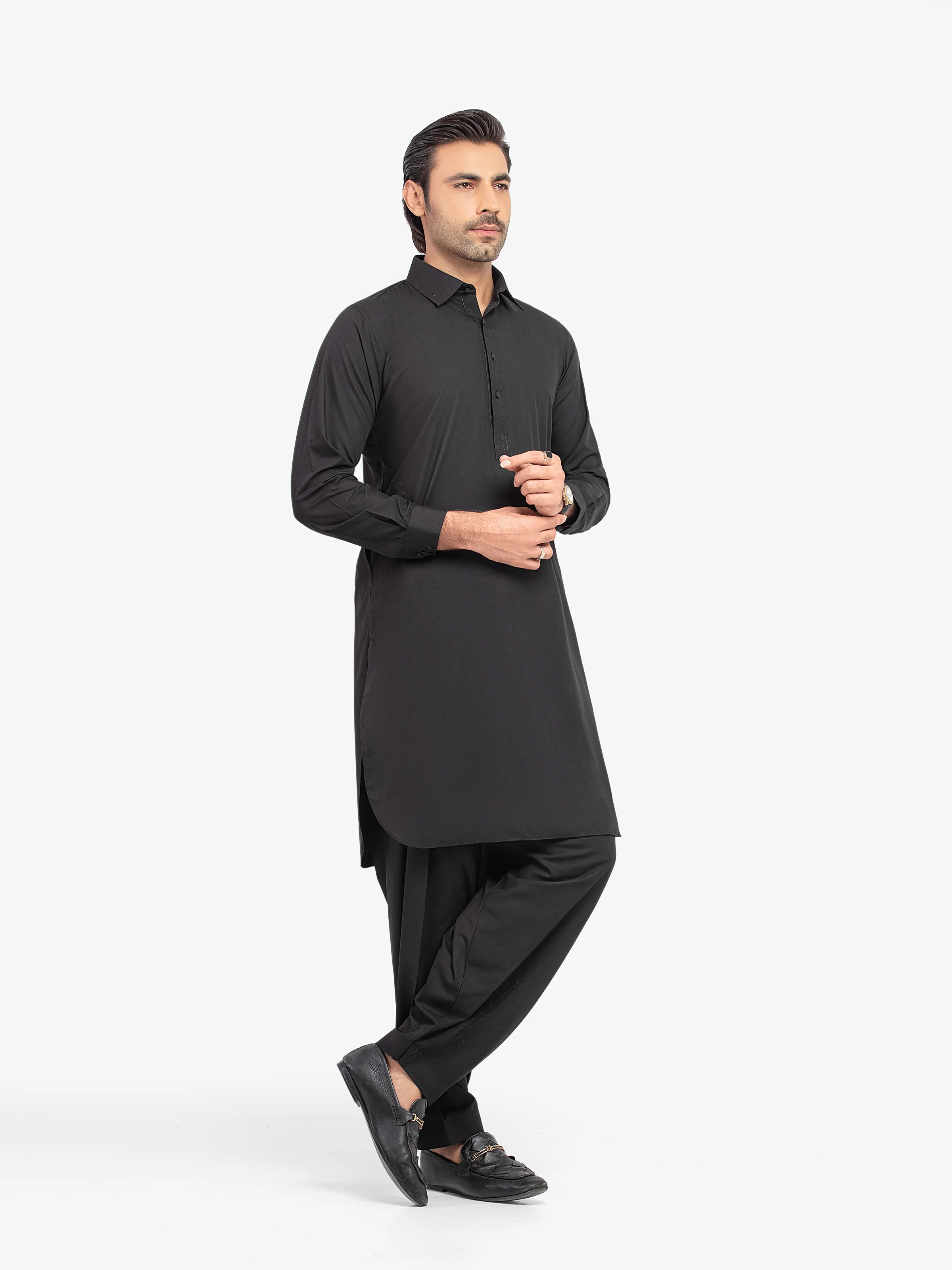 Men's Black Shalwar Kameez - EMTKST5-99565 - Image 4