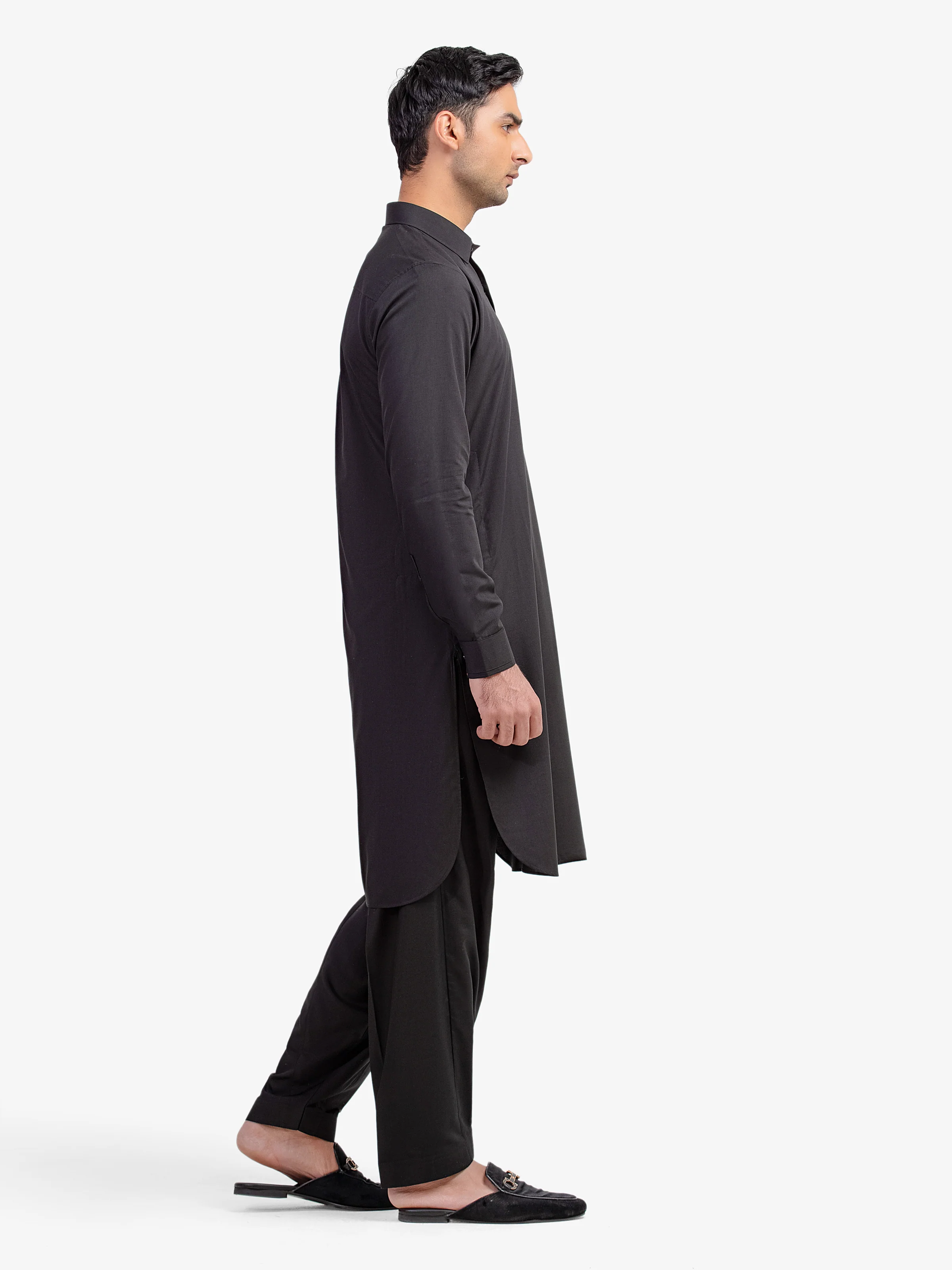 Men's Black Shalwar Kameez - EMTKST5-99587 - Image 3