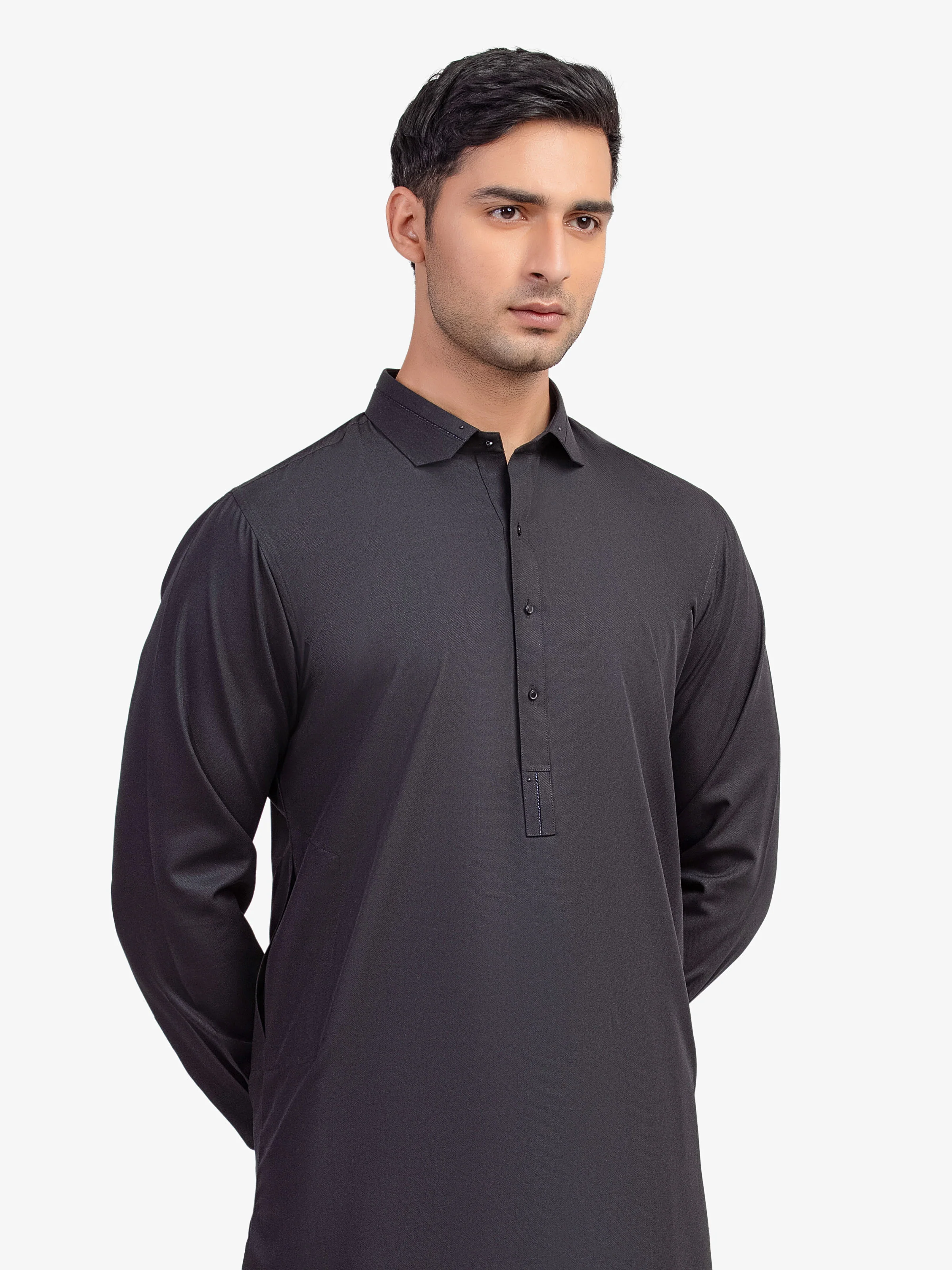 Men's Black Shalwar Kameez - EMTKST5-99593 - Image 2