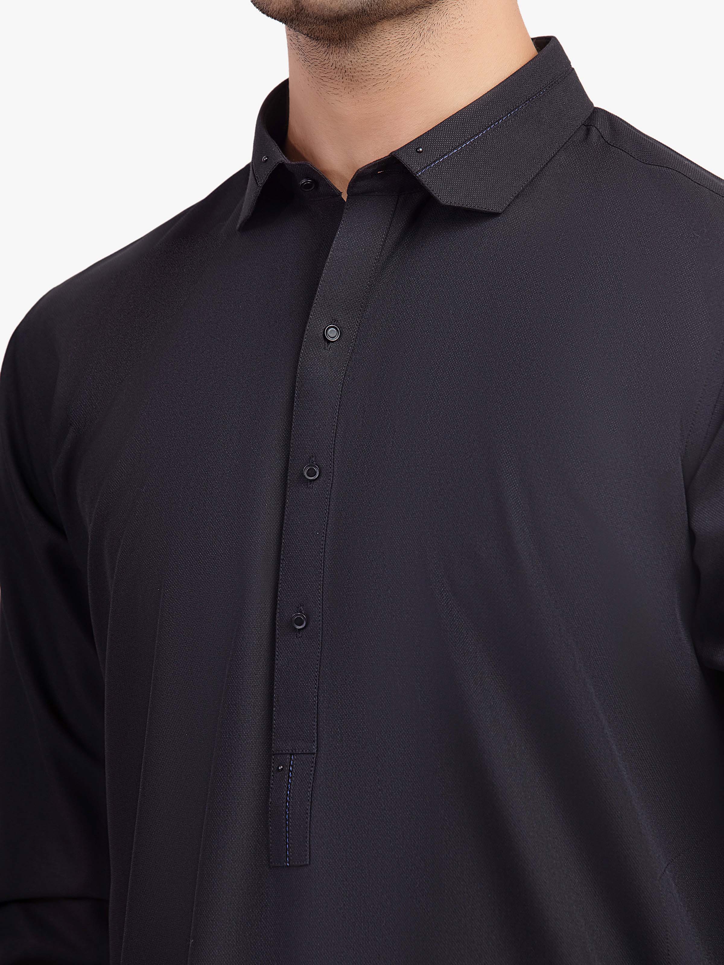 Men's Black Shalwar Kameez - EMTKST5-99593 - Image 3