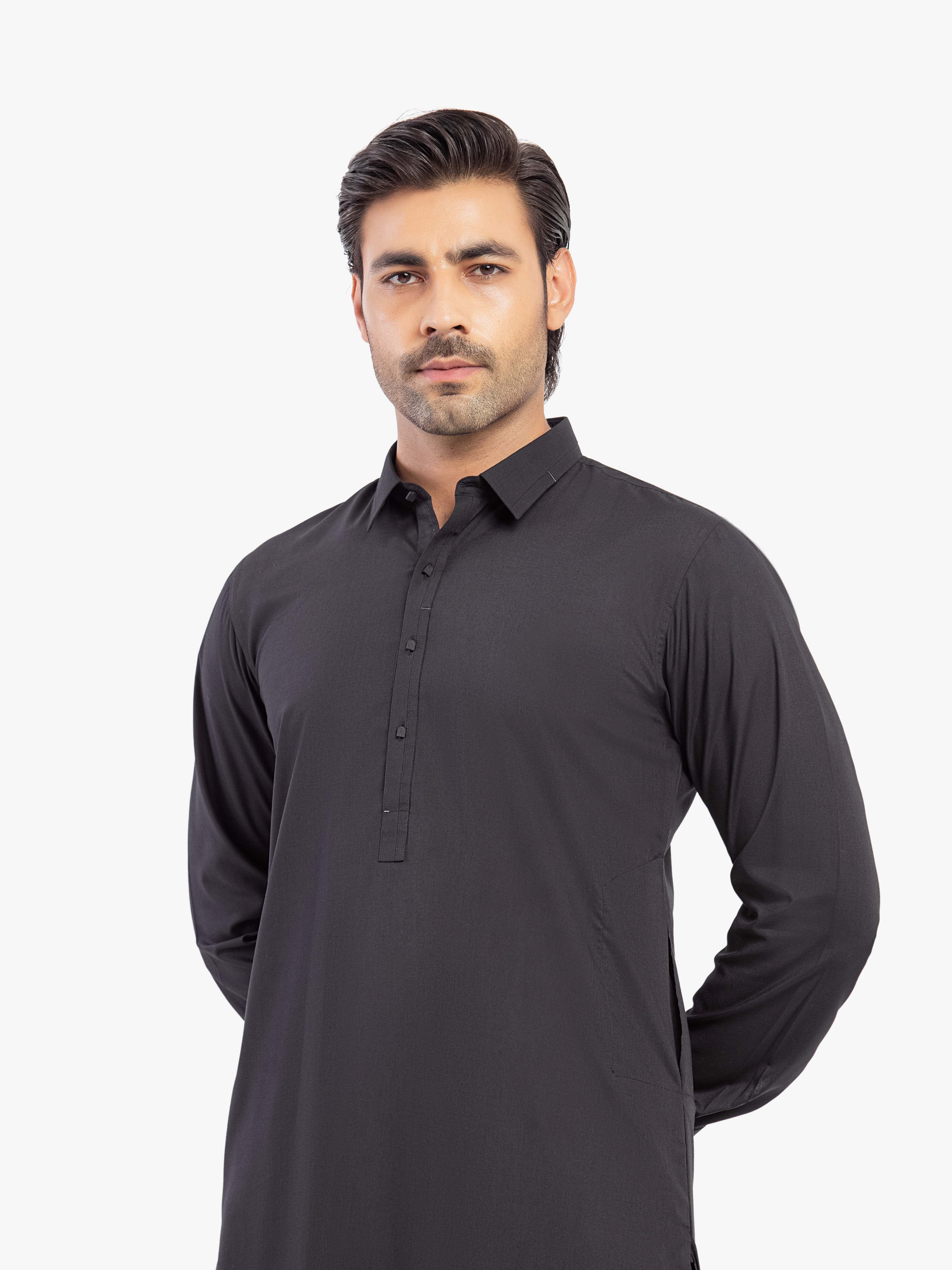 Men's Black Shalwar Kameez - EMTKST5-99601 - Image 2