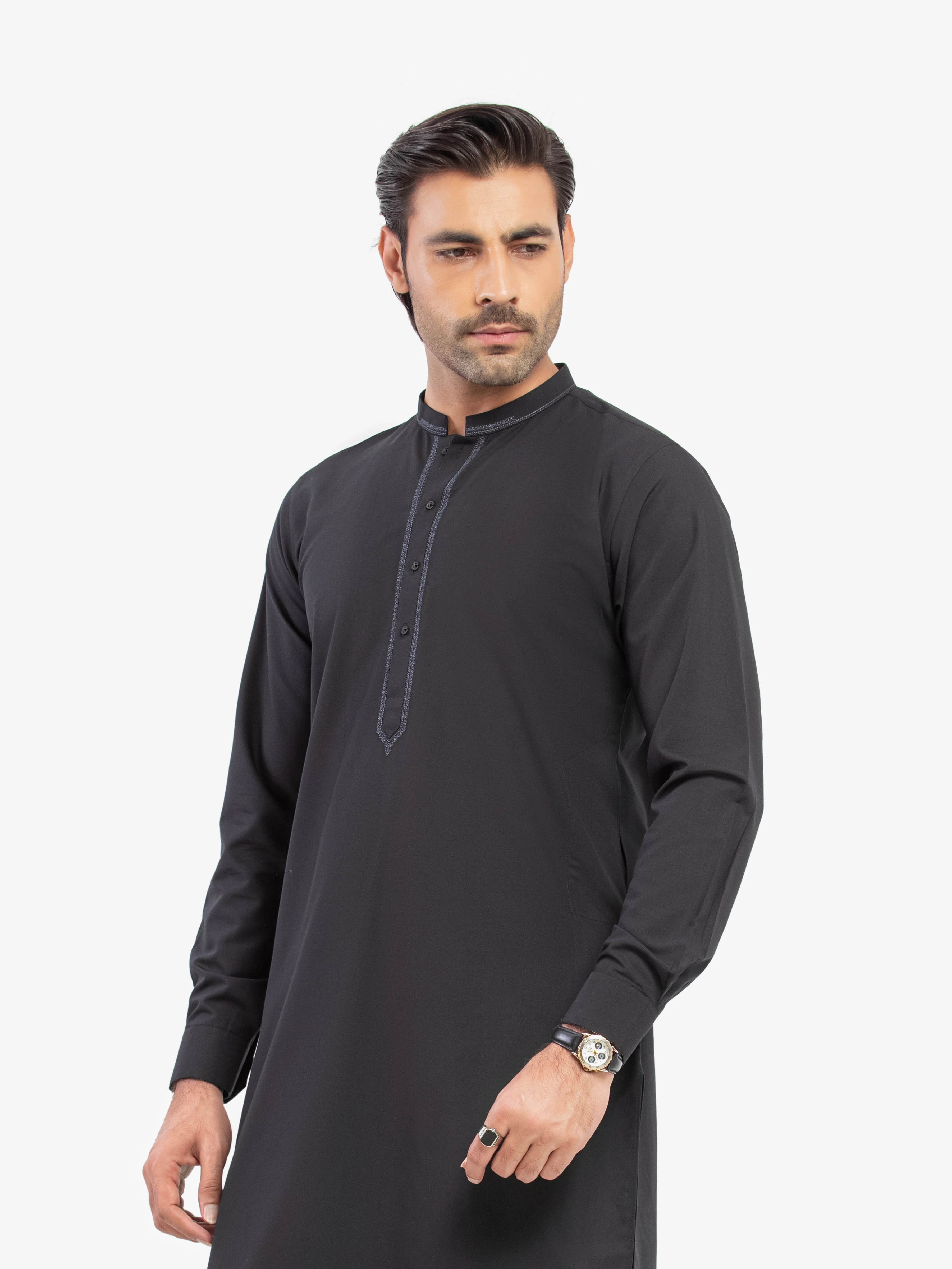 Men's Black Shalwar Kameez - EMTKST5-99603 - Image 2