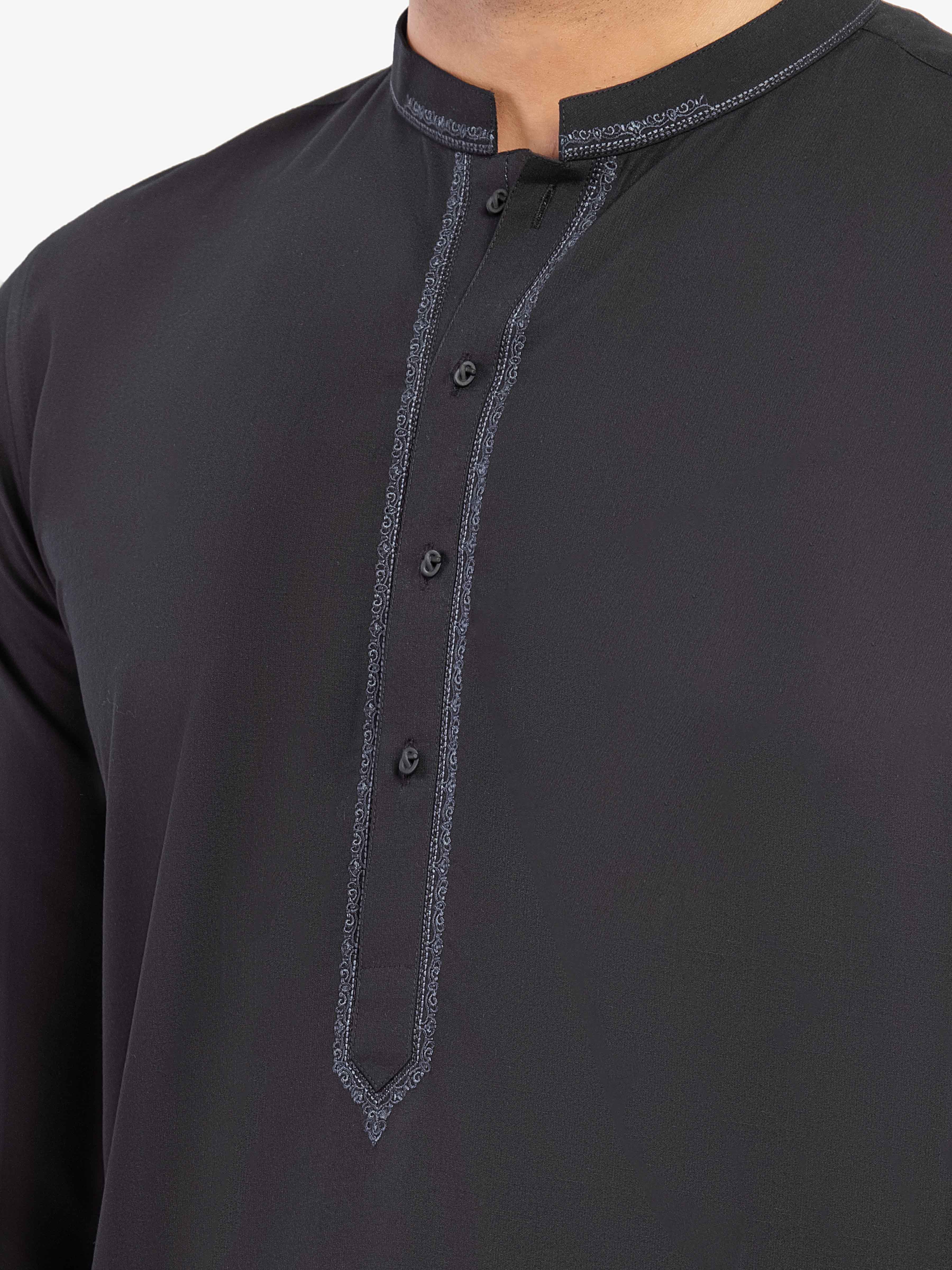 Men's Black Shalwar Kameez - EMTKST5-99603 - Image 3