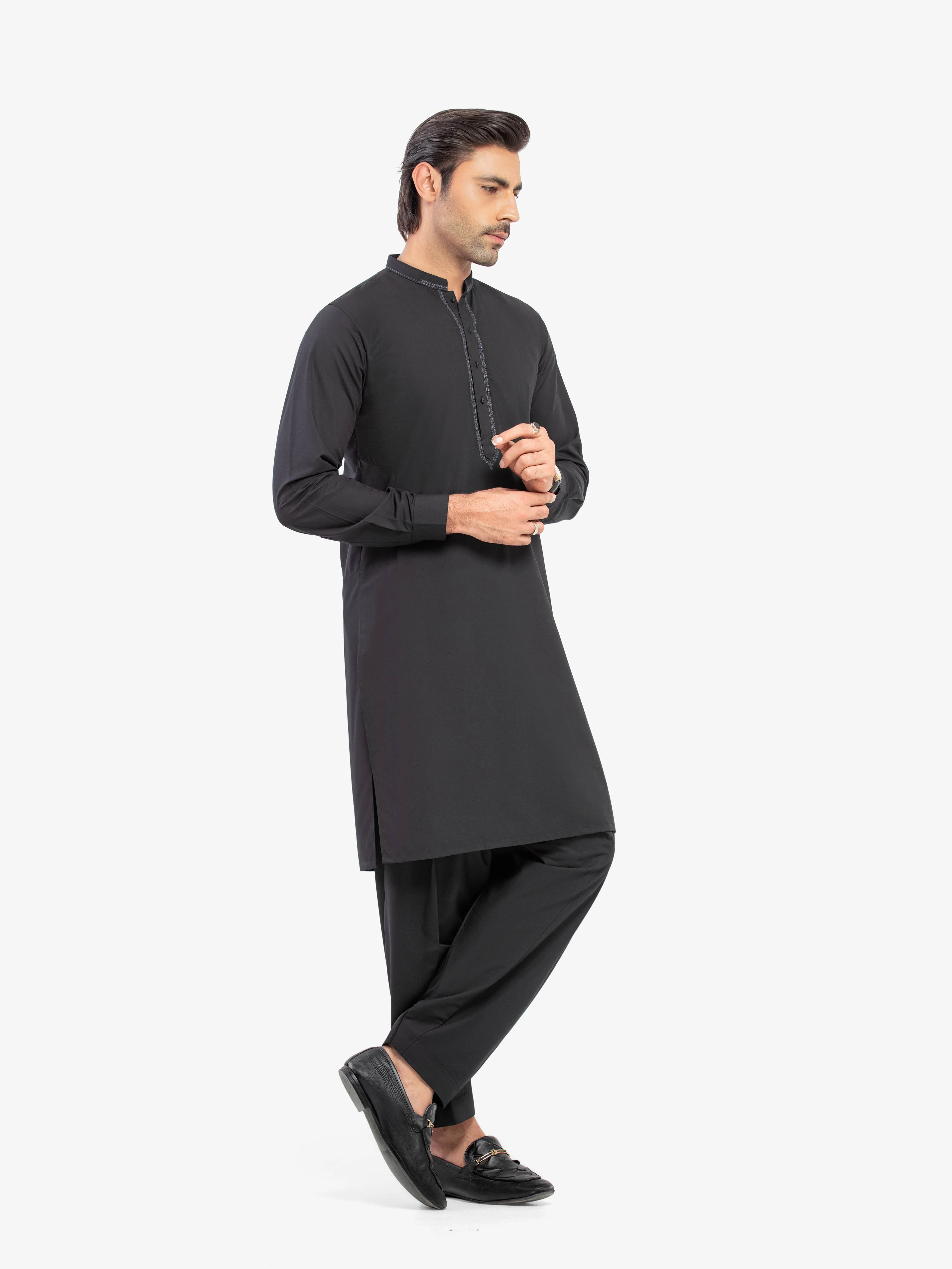 Men's Black Shalwar Kameez - EMTKST5-99603 - Image 4
