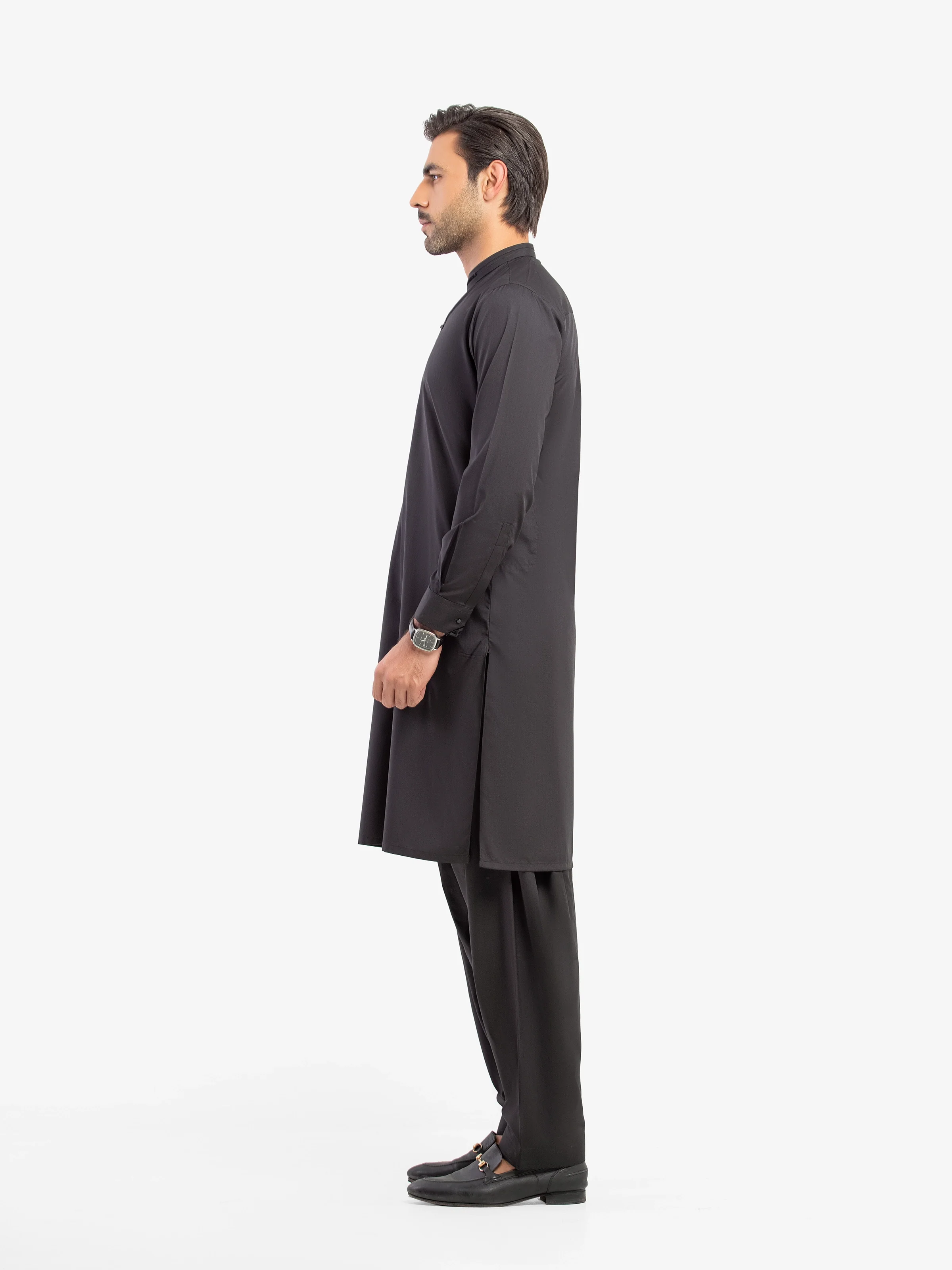 Men's Black Shalwar Kameez - EMTKST5-99615 - Image 4