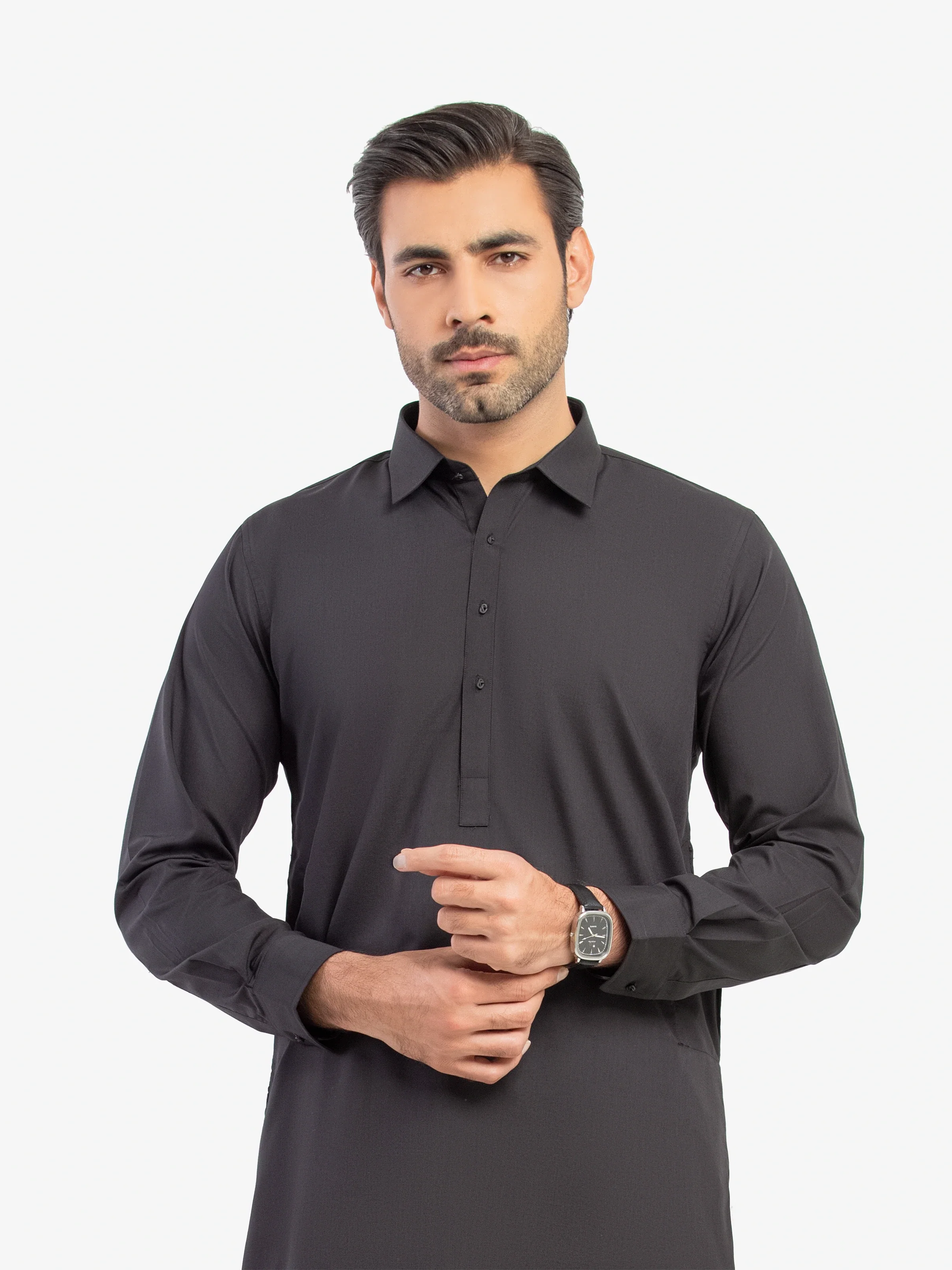 Men's Black Shalwar Kameez - EMTKST5-99618 - Image 2