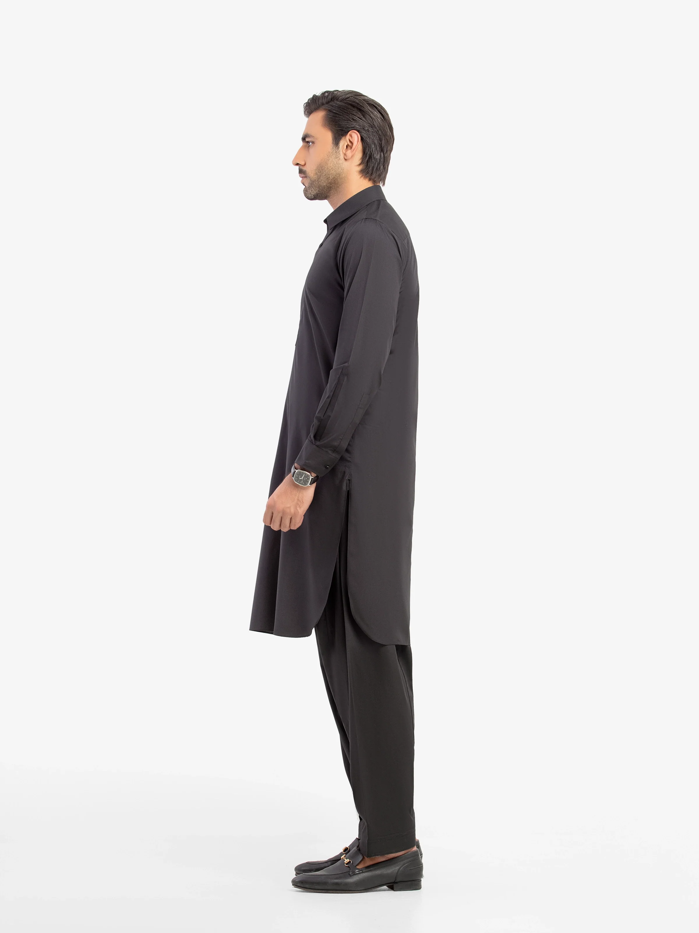 Men's Black Shalwar Kameez - EMTKST5-99618 - Image 4