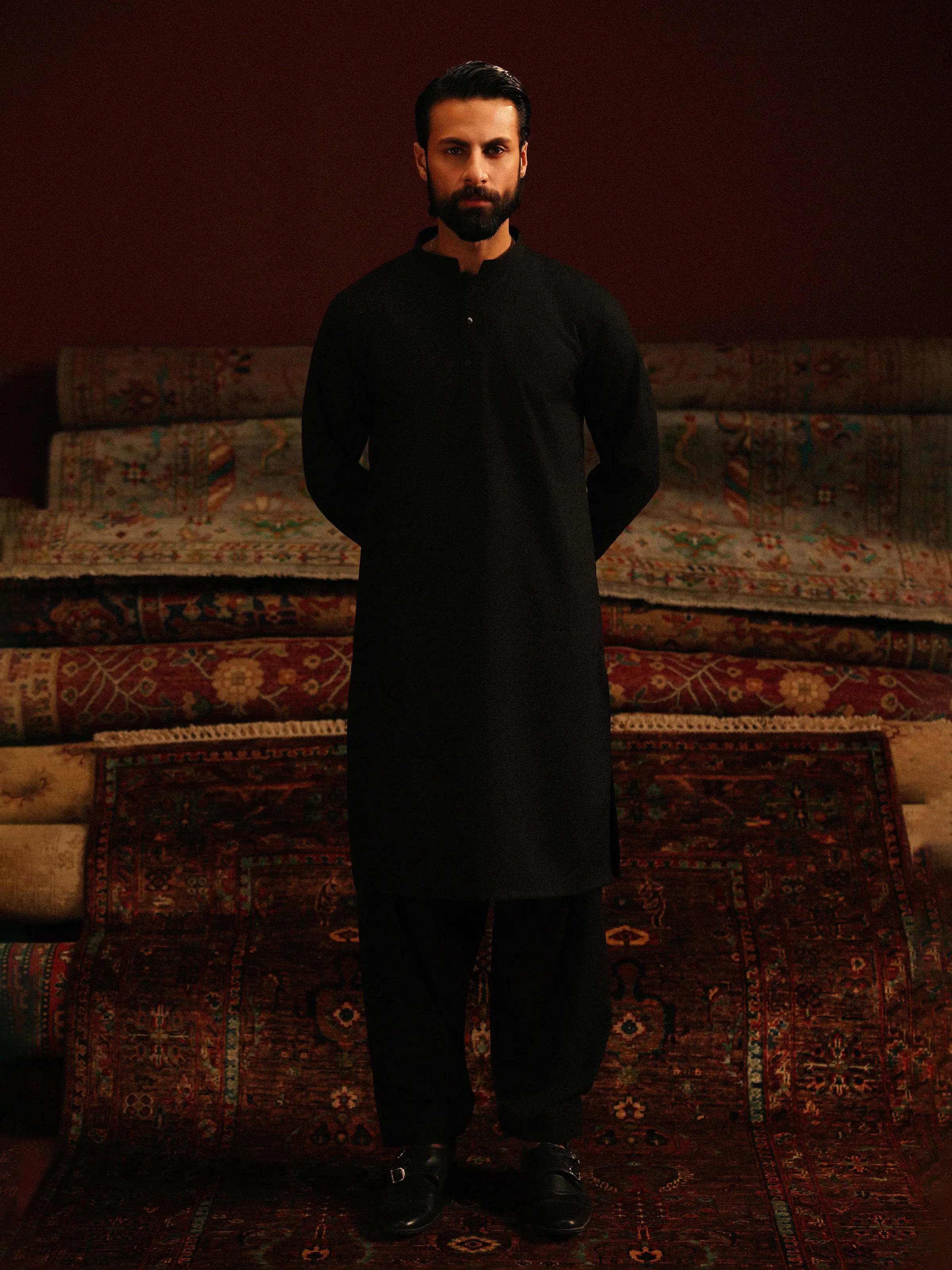 Men's Black Shalwar Kameez - EMTKST5-99619 - Image 3