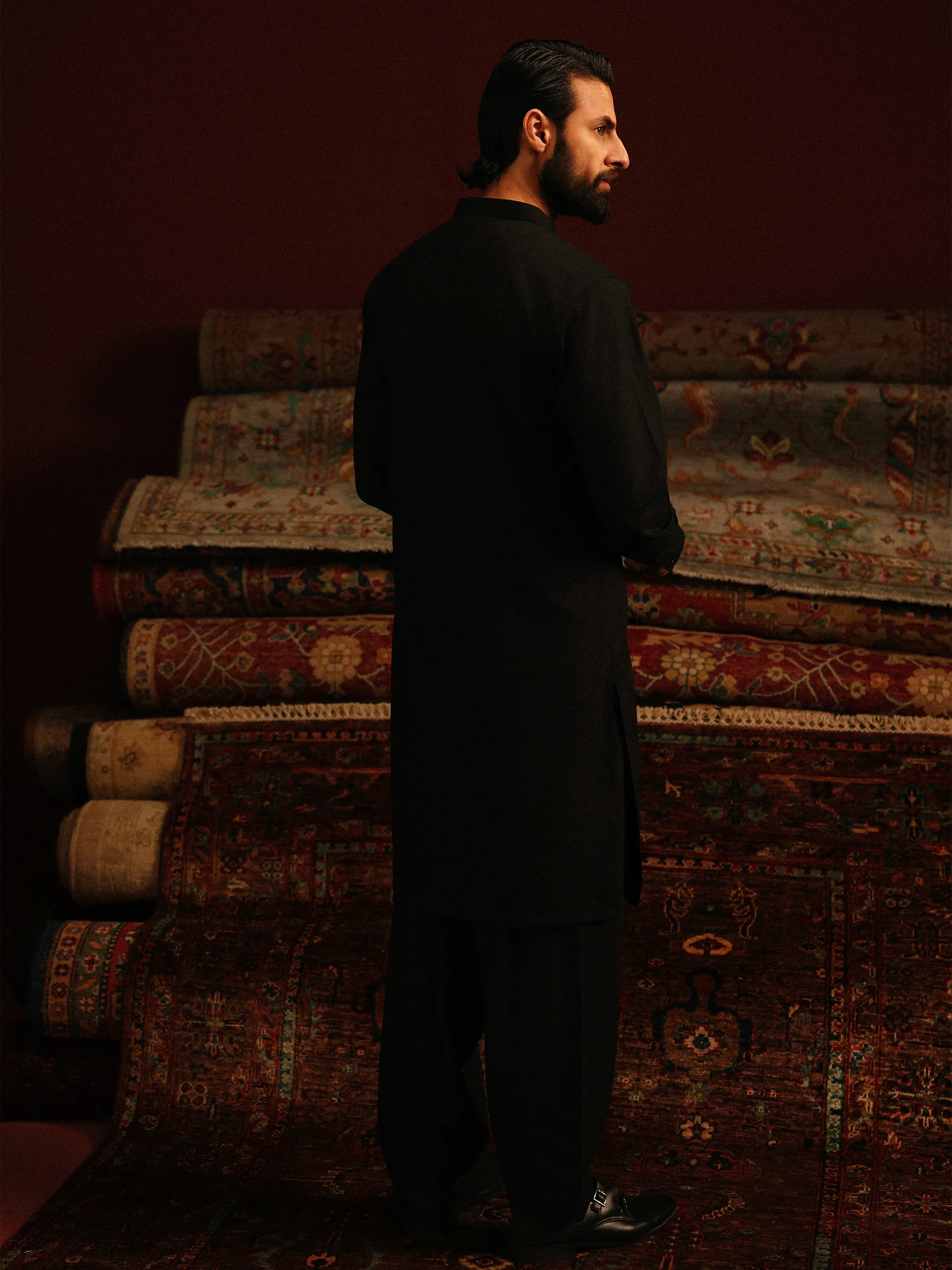 Men's Black Shalwar Kameez - EMTKST5-99619 - Image 5